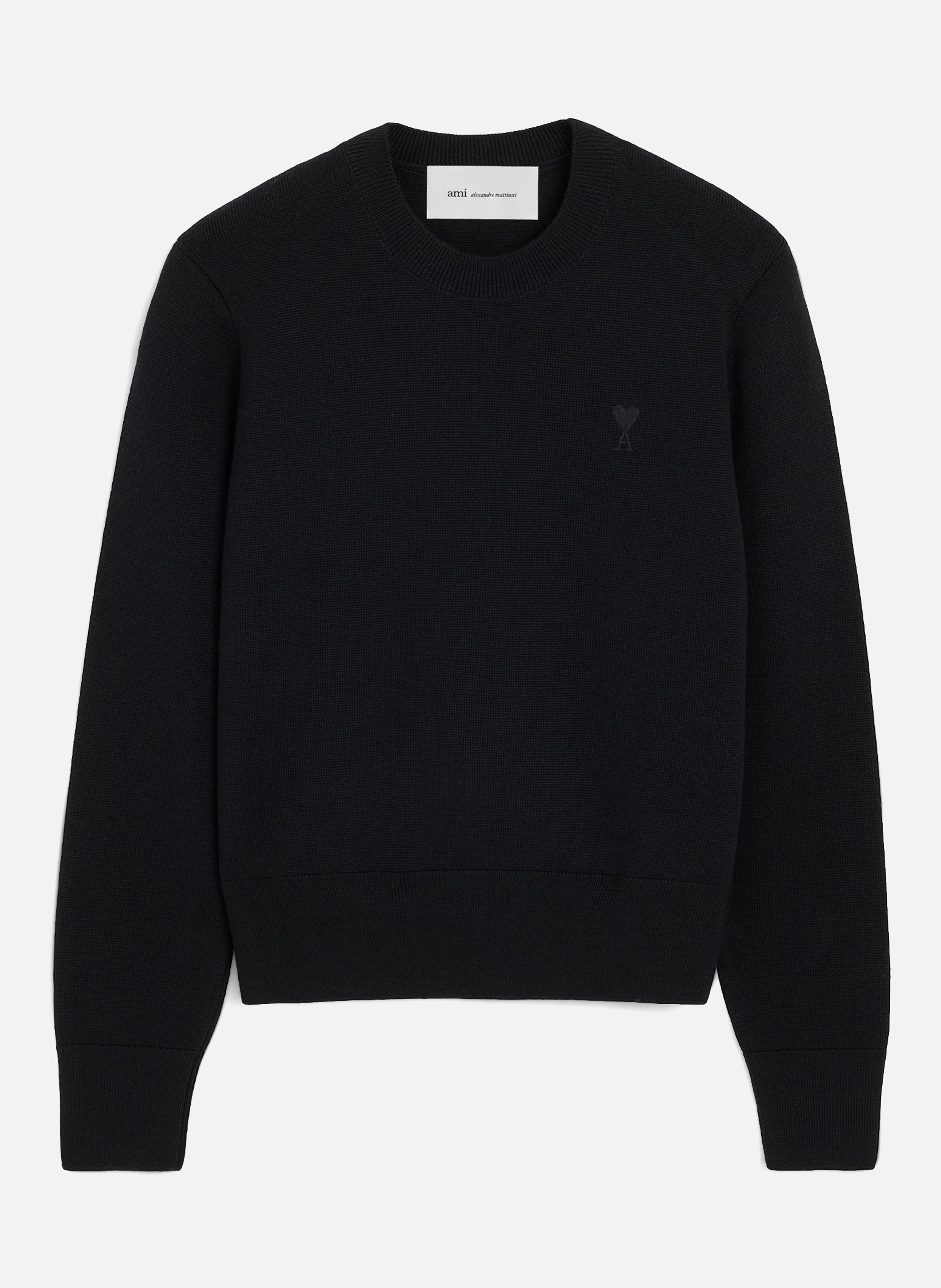 Pull col rond ami de coeur en laine AMI PARIS Noir