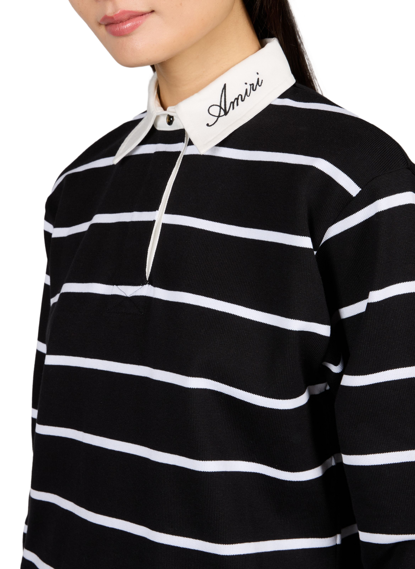 Short-sleeved cotton striped polo AMIRI Black