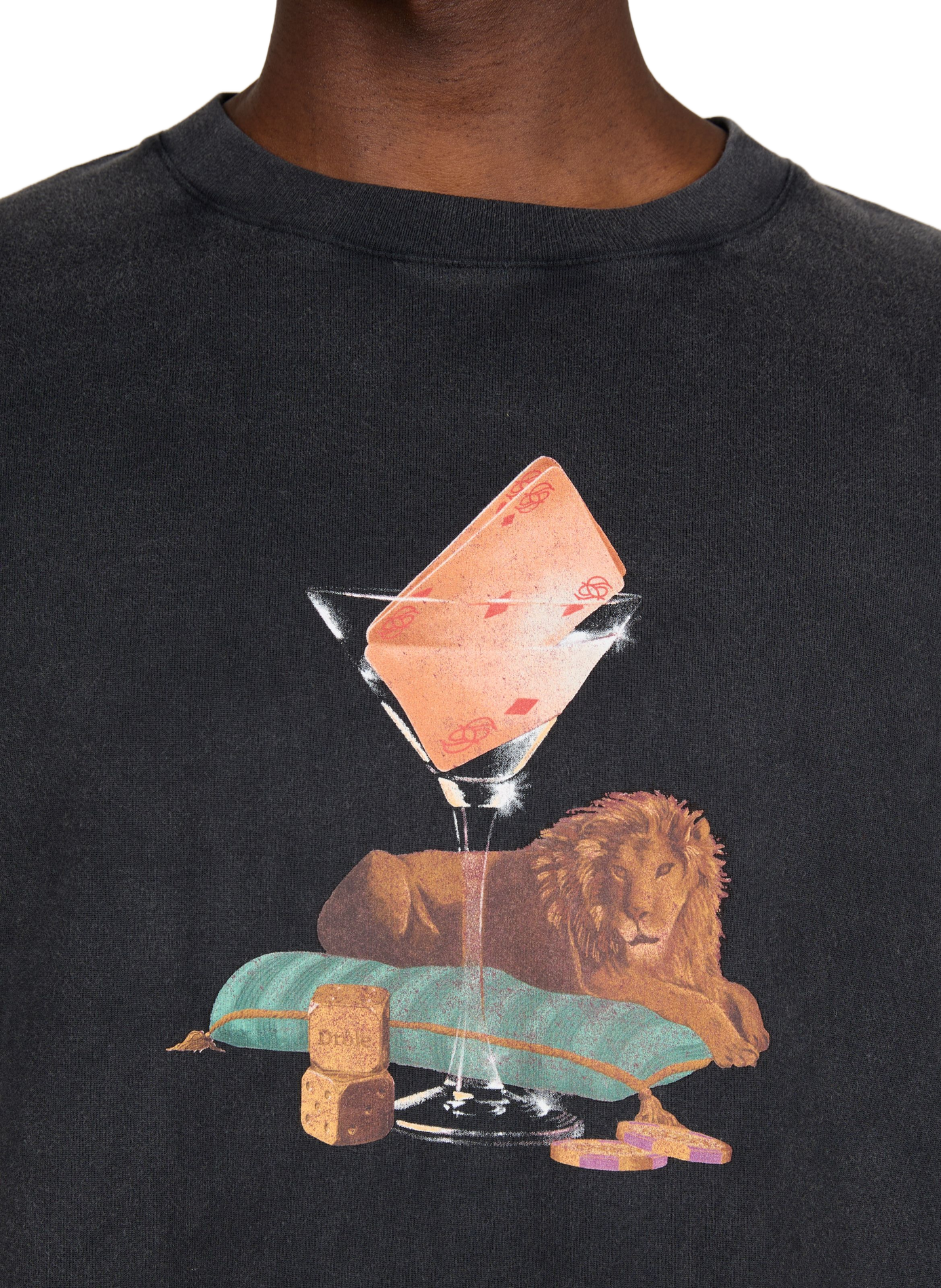 T-shirt Glass lion straight round neck printed in cotton DROLE DE MONSIEUR Black