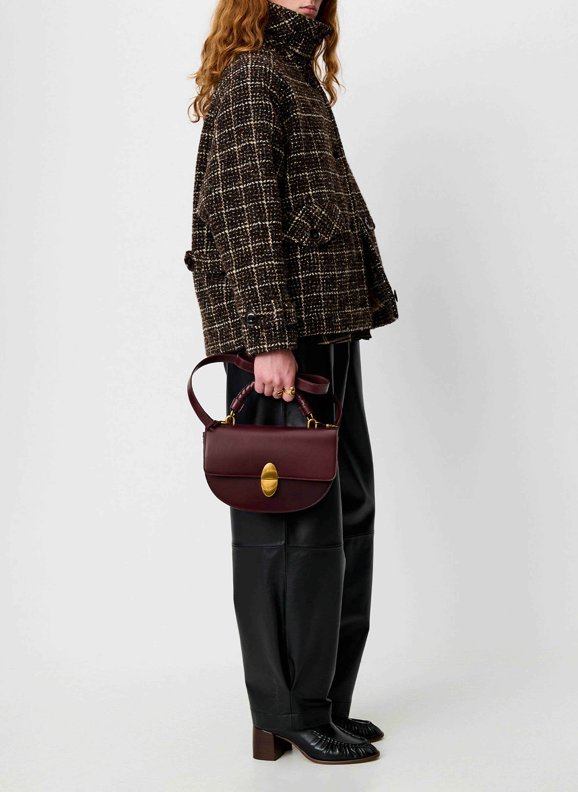 Manteau ample esprit blouson en tissage tartan lee valley SESSUN Marron