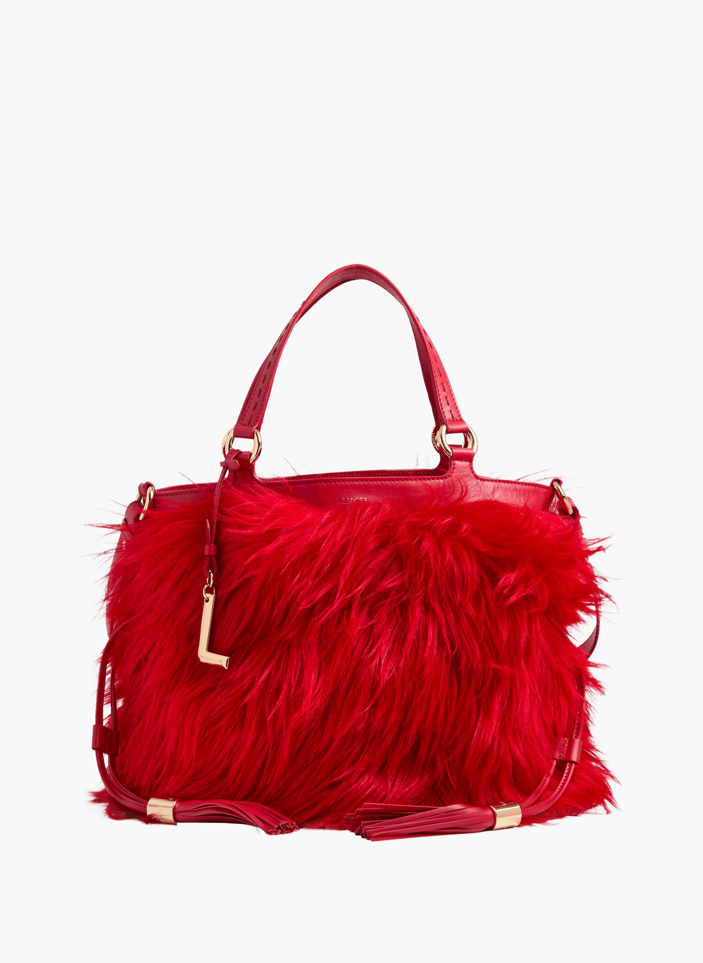 Sac seau premier flirt de lancel en animation 150y fourrure : fourrure & cuir de vachette lisse LANCEL Rouge