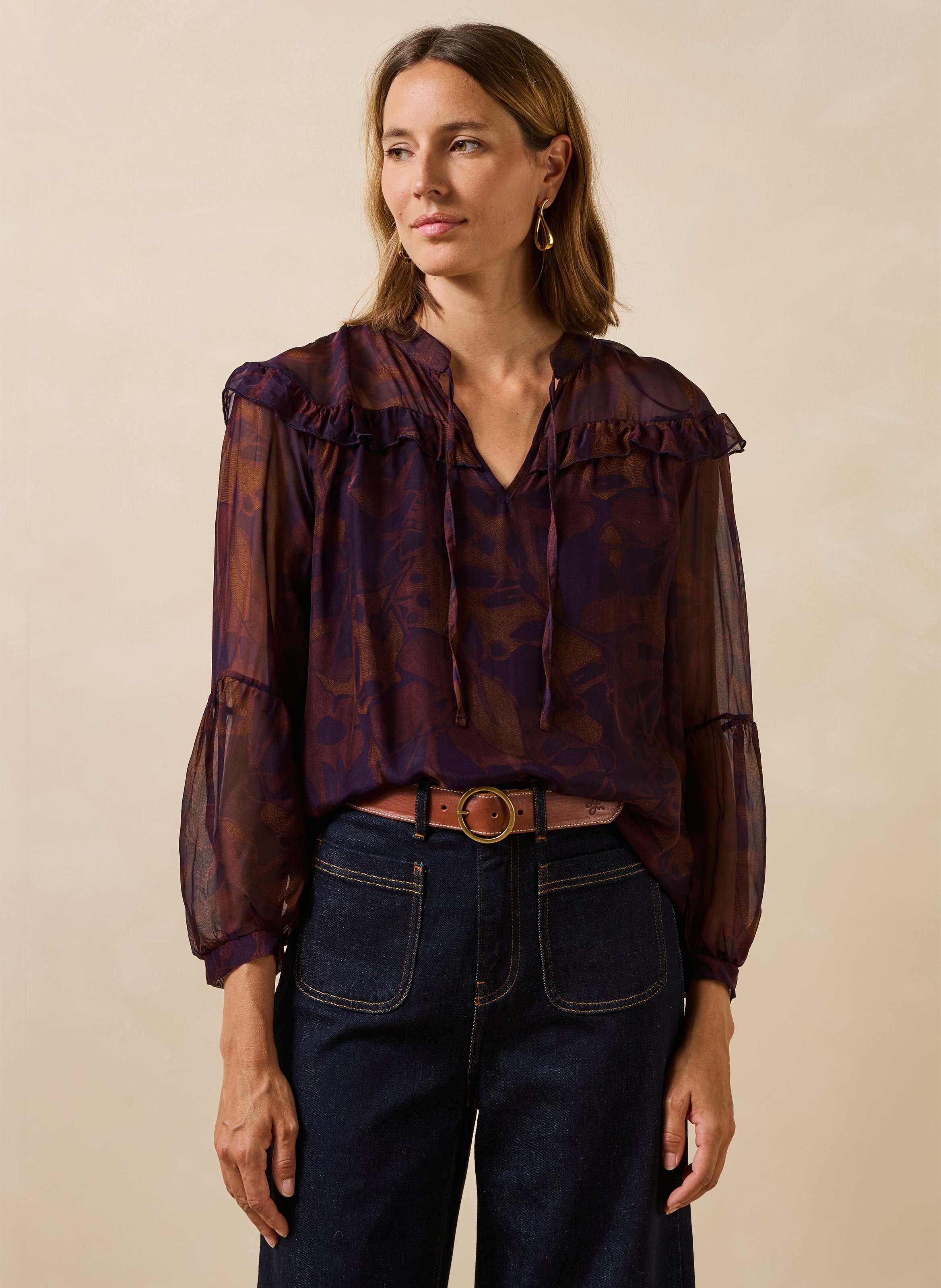 Blouse met Tunesische hals, print en ruches LA FEE MARABOUTEE Veelkleurig