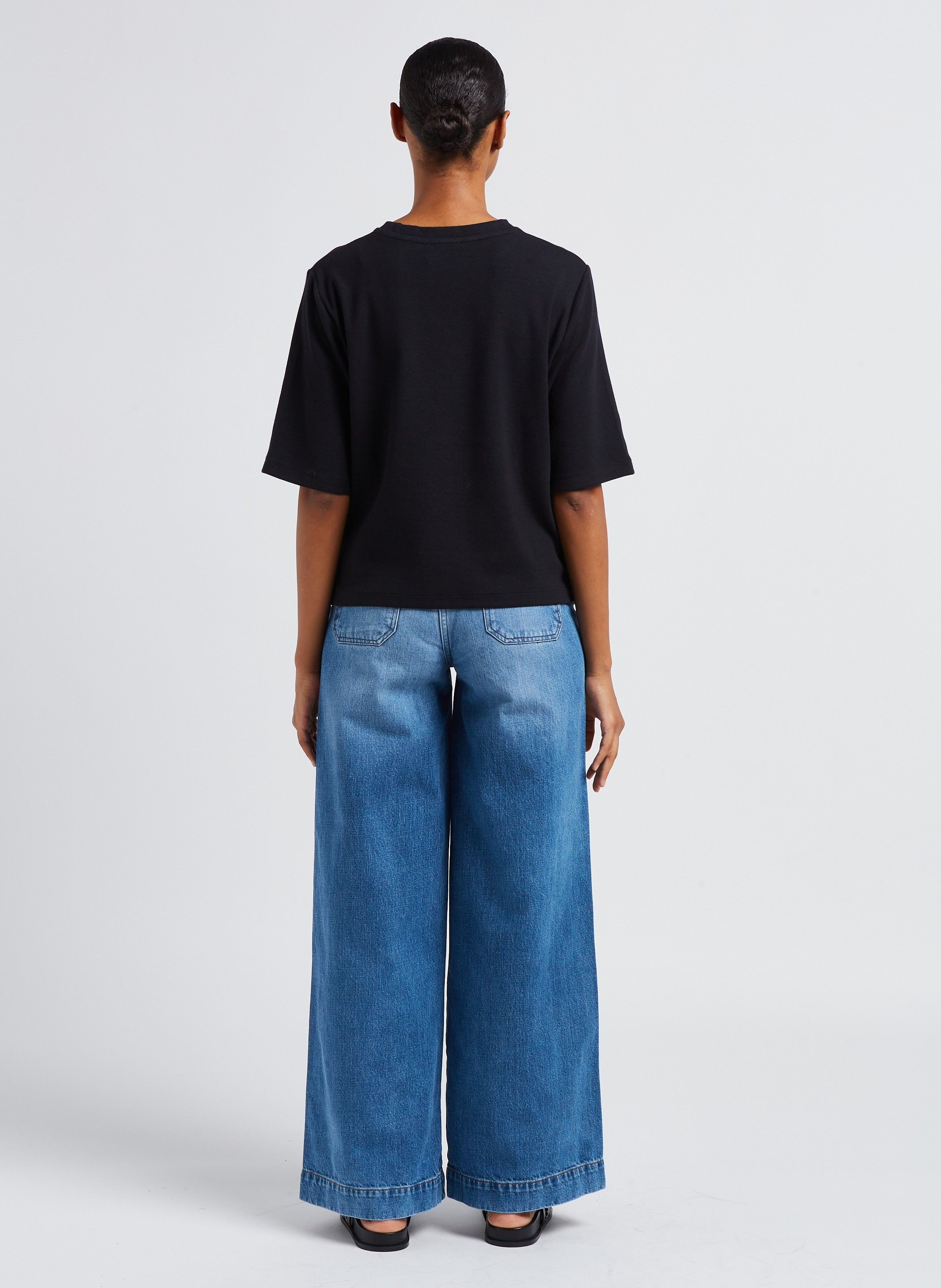 Tee-shirt col rond en jersey côtelé serge co SESSUN Noir