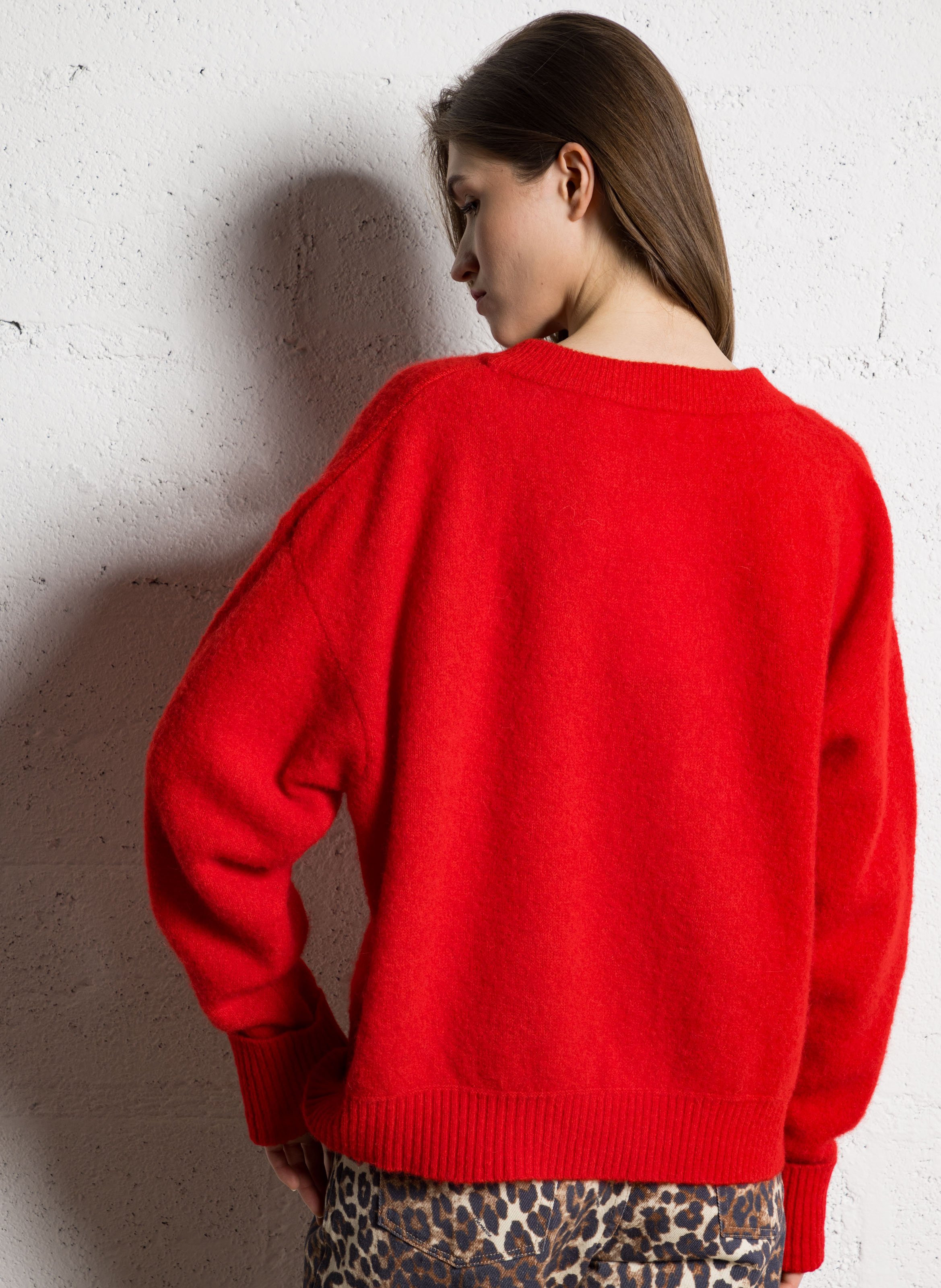 Pull ample col rond en laine mélangée vitow Rouge