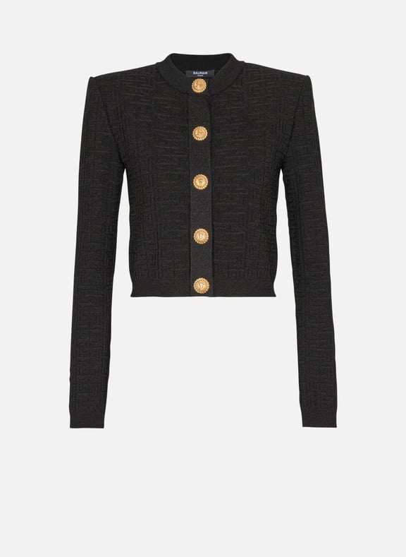 Cardigan en maille à monogramme pb labyrinthe Noir by BALMAIN BALMAIN Cardigan en maille à monogramme pb labyrinthe Noir