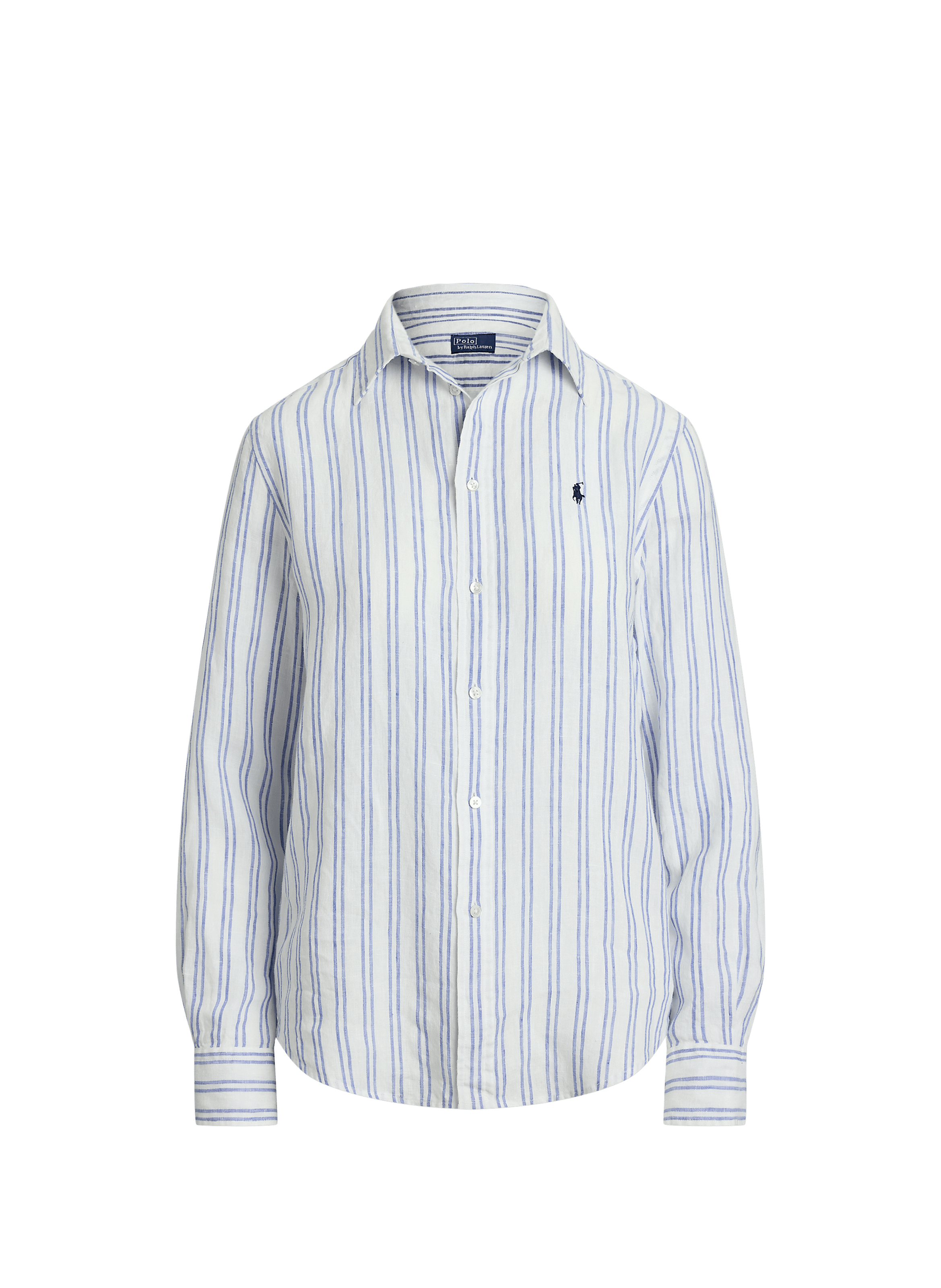 Striped linen shirt  007-1879a white pond blue