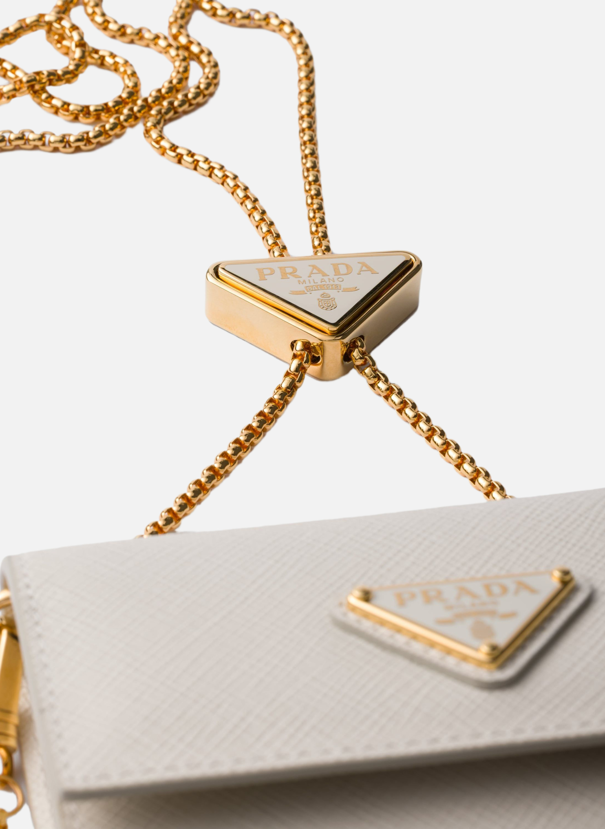 Porte-cartes à bandoulière en cuir saffiano PRADA Beige