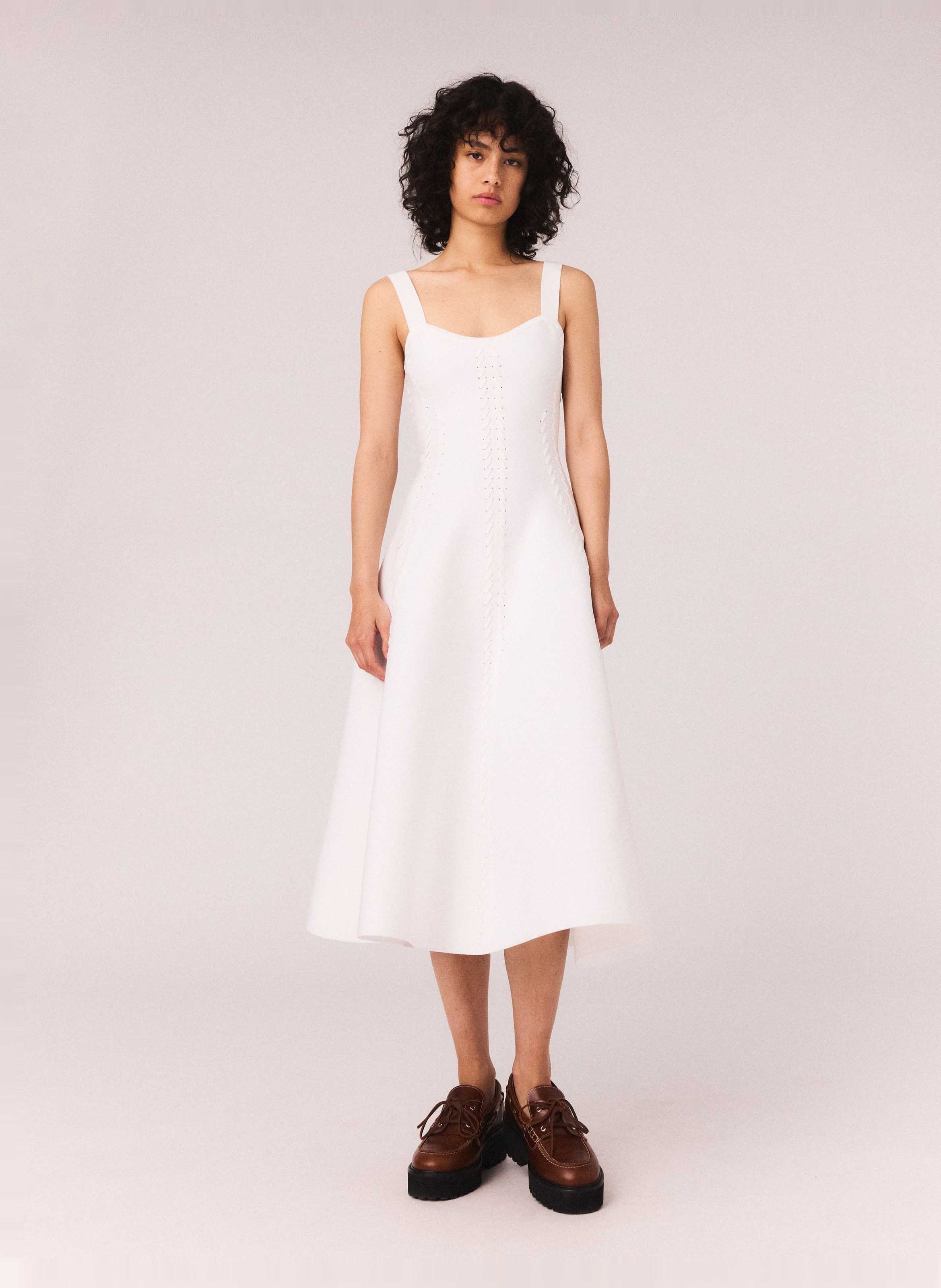 Robe midi patineuse à bretelles MAJE Blanc