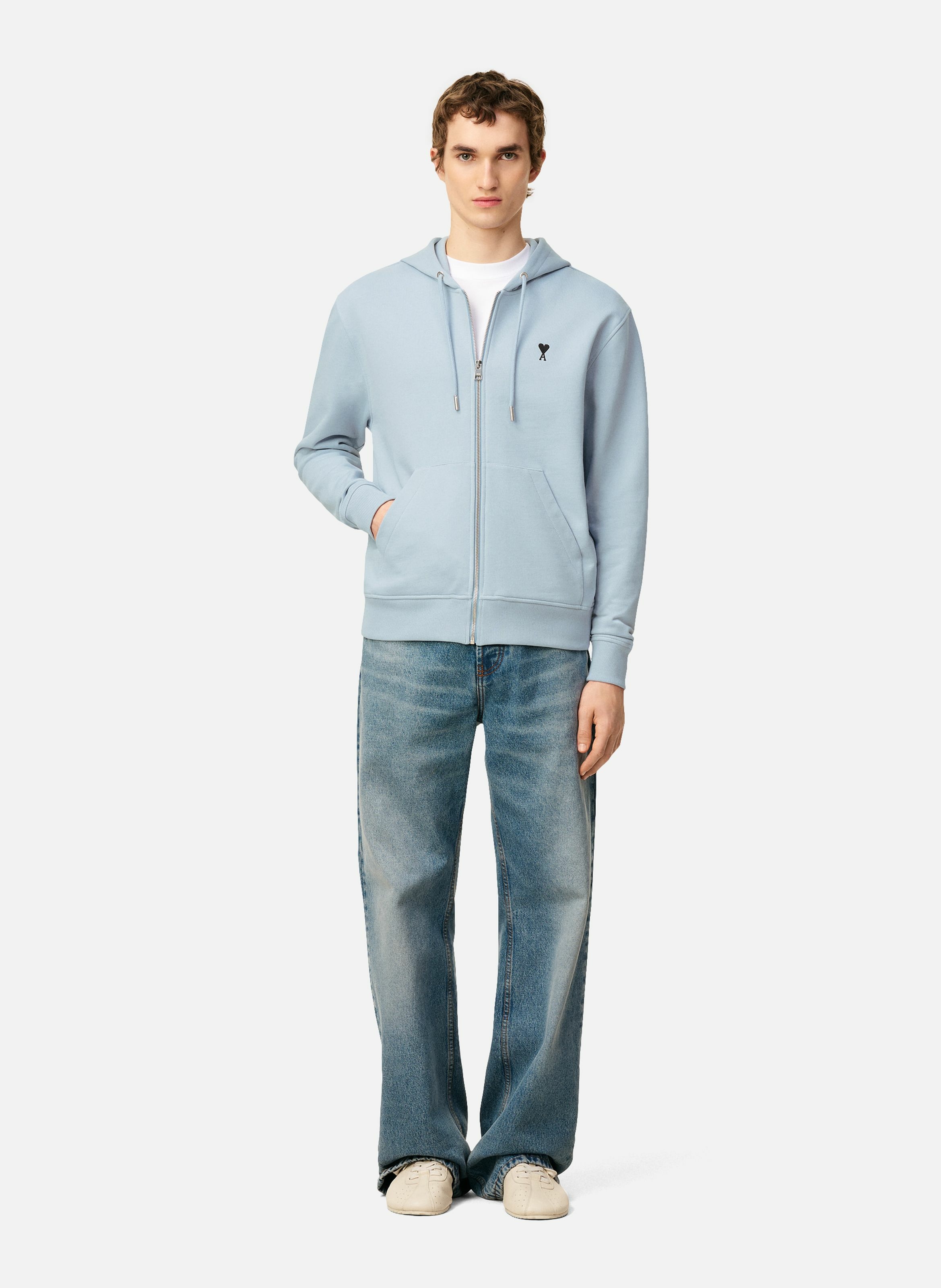 Hoodie zippé ami de coeur en coton AMI PARIS Bleu