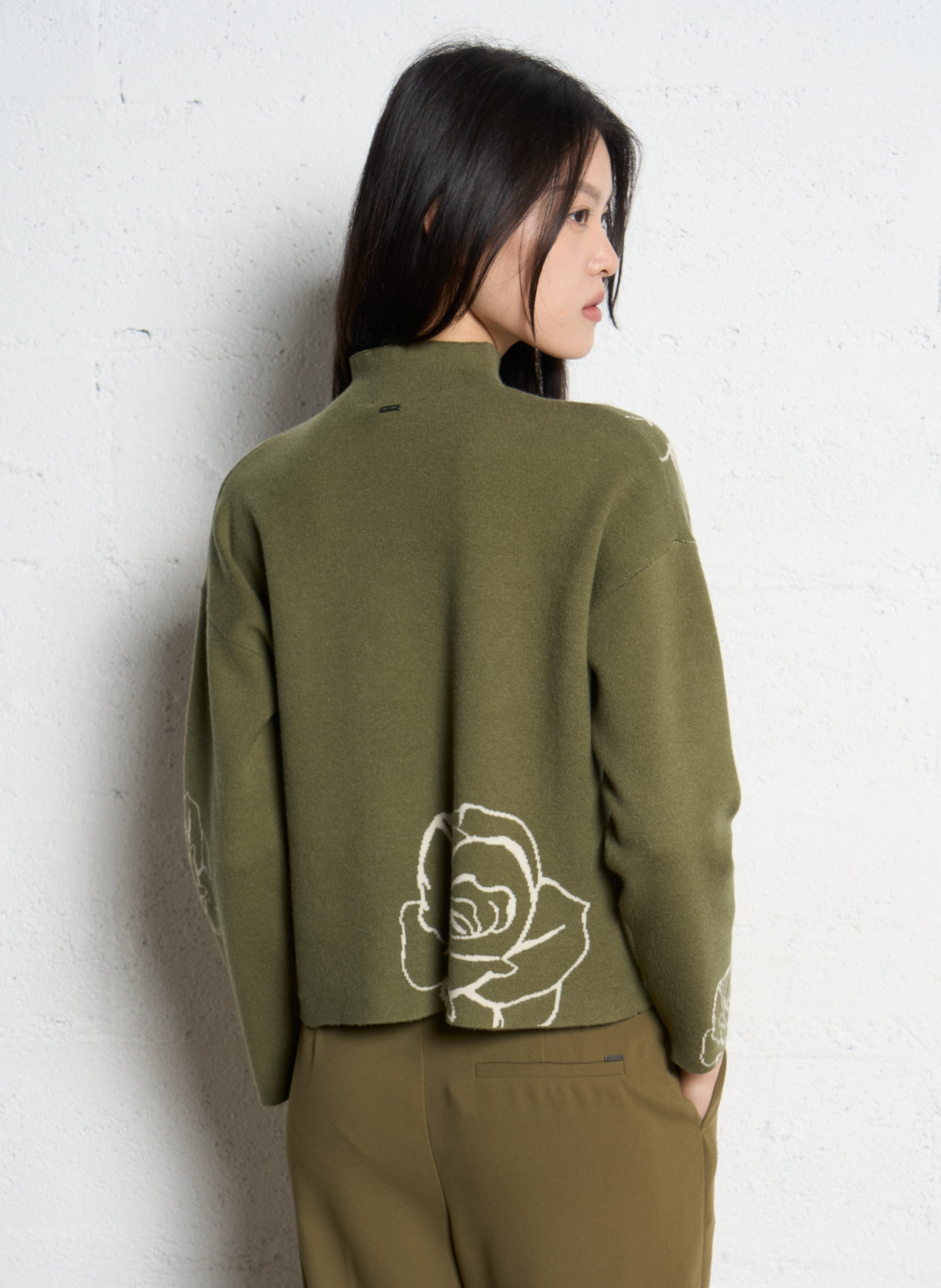 Pull court col montant à motifs IKKS Vert