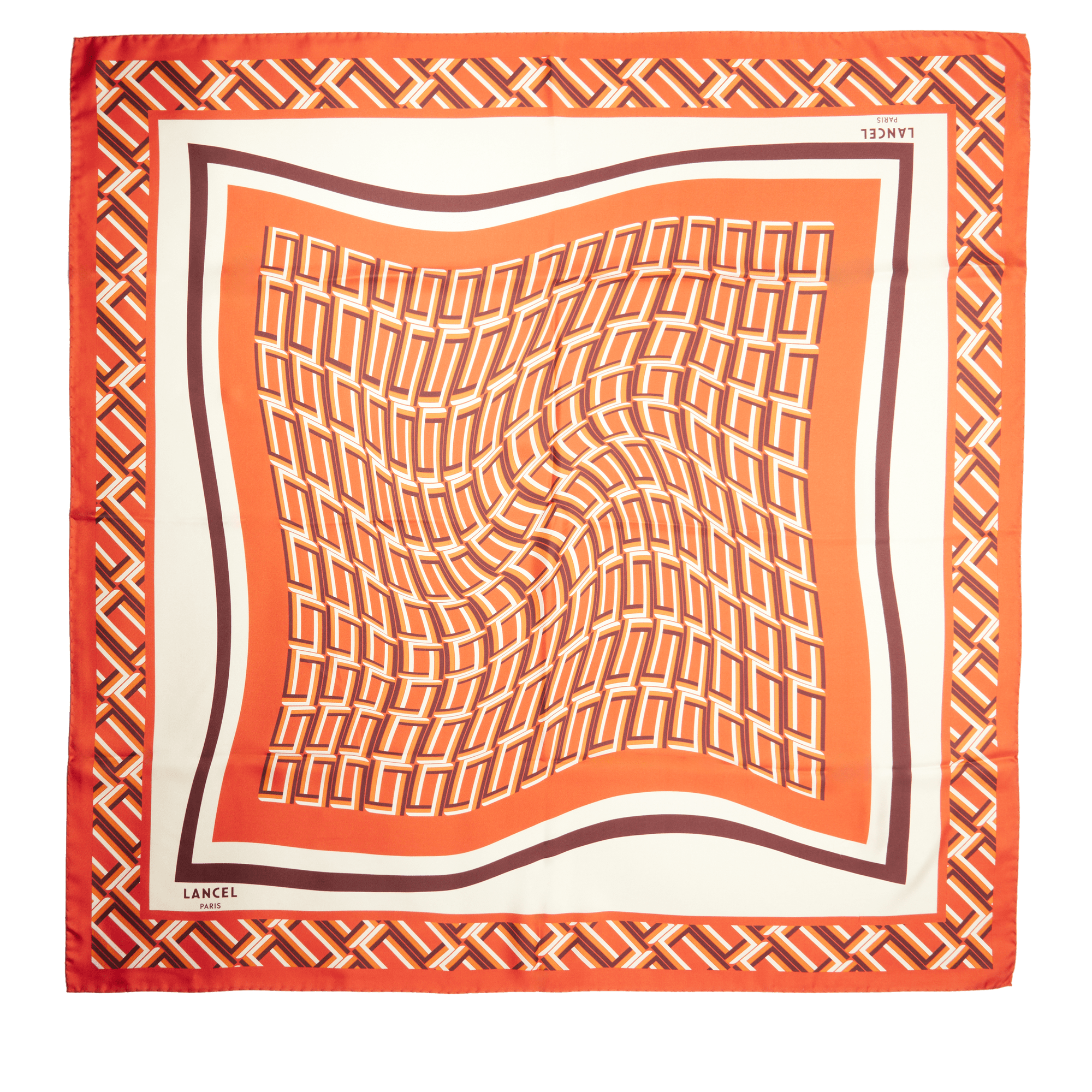 LANCEL Carré de soie 90 cm monogramme en soie Orange