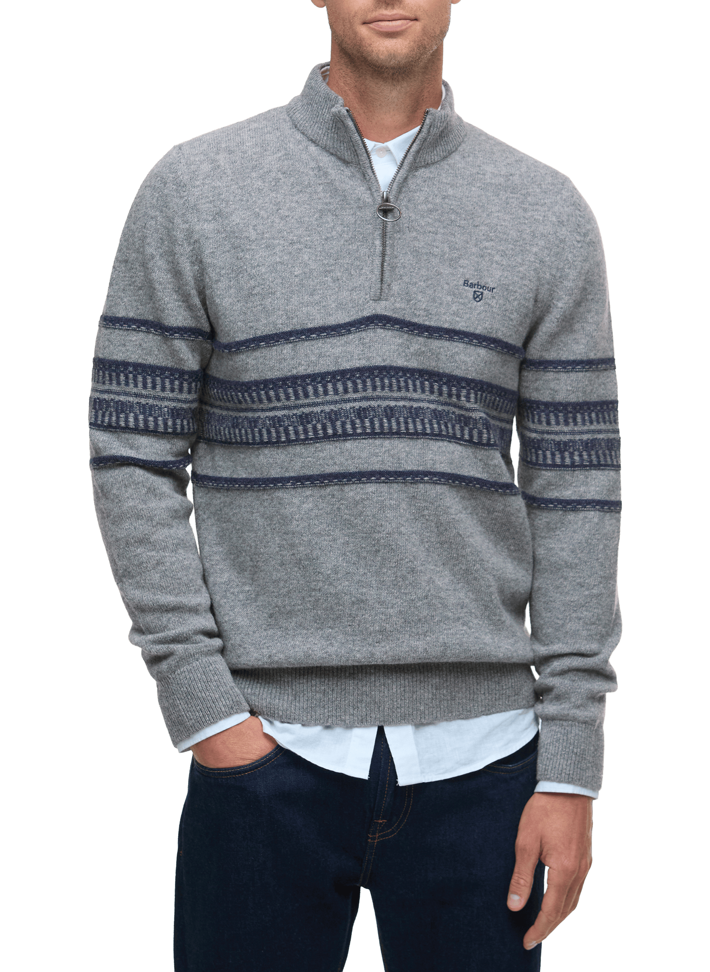 PUll col montant zippé en coton BARBOUR Gris