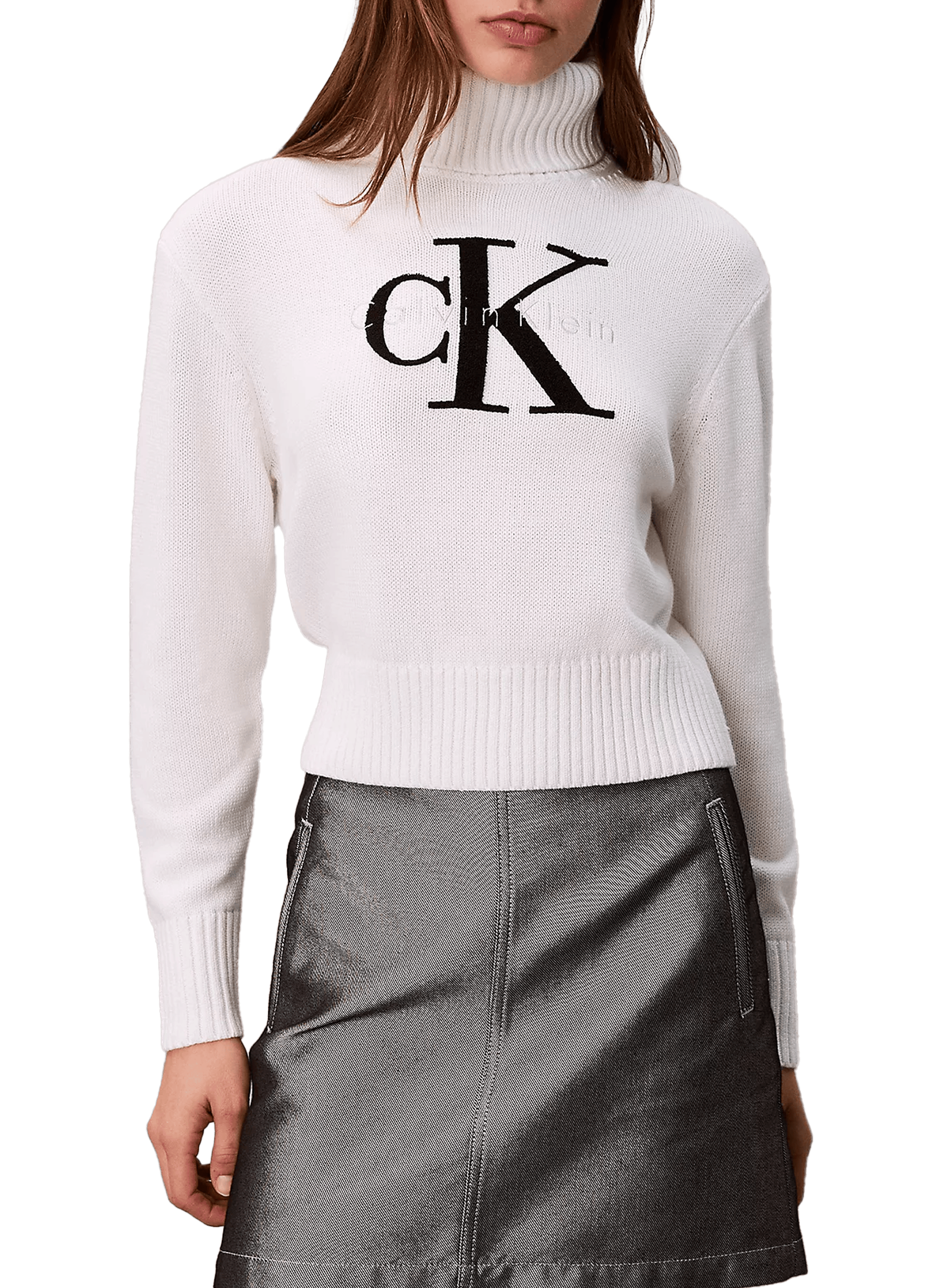 CALVIN KLEIN Pull en maille à logo Blanc