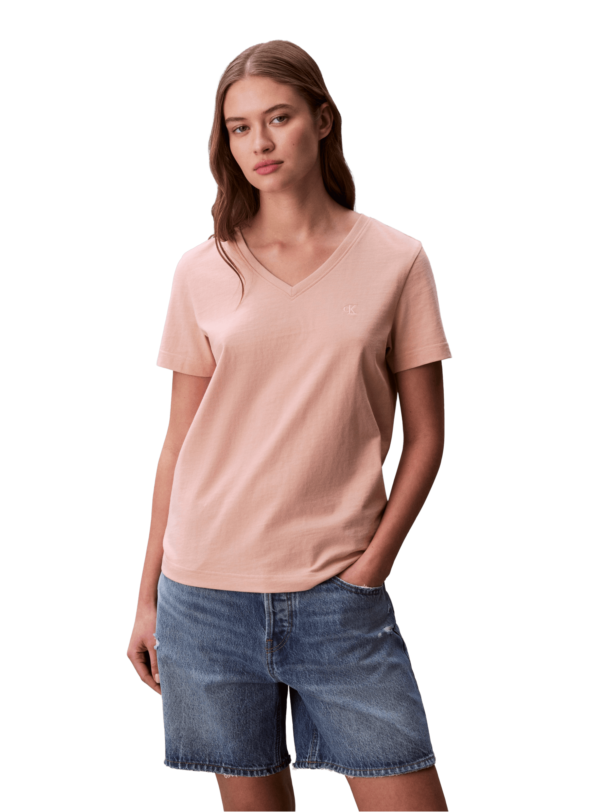 Straight V-neck cotton t-shirt CALVIN KLEIN Pink