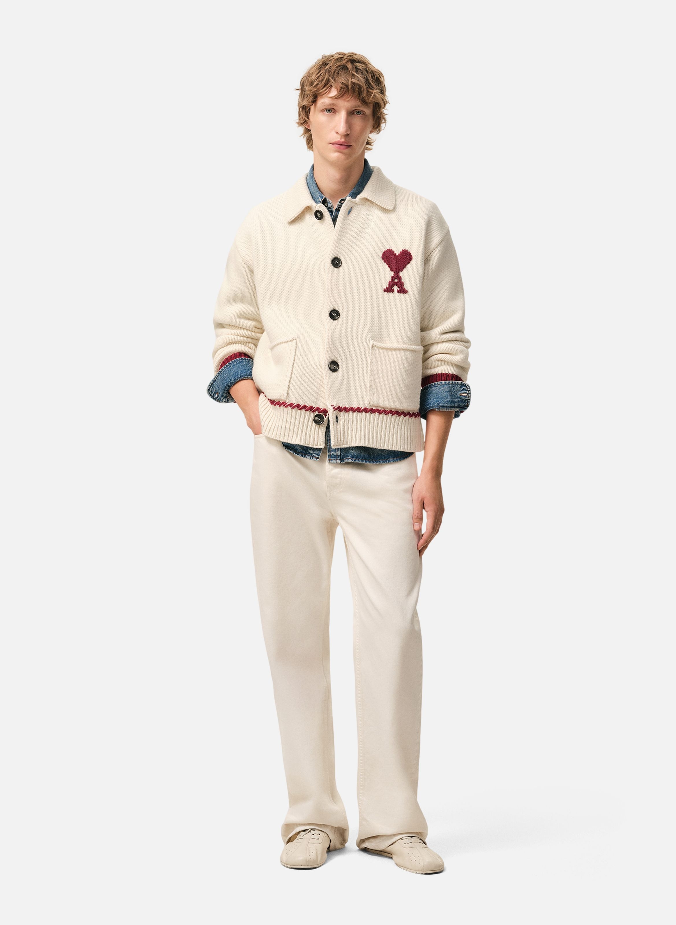 Cardigan ami de coeur unisexe en laine AMI PARIS Blanc
