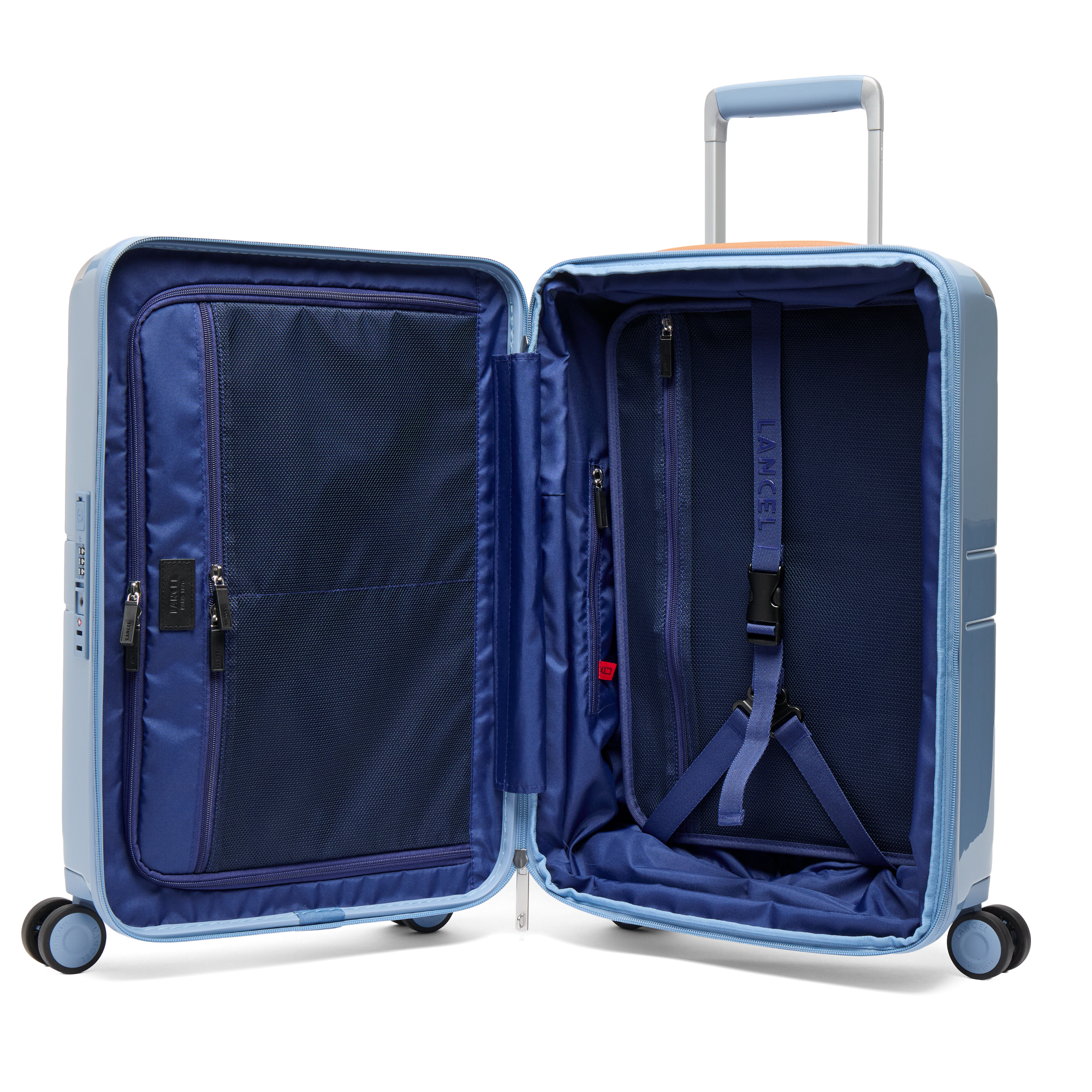 Valise cabine 4 roues zippée extensible empreinte de lancel en polycarbonate et cuir LANCEL Bleu
