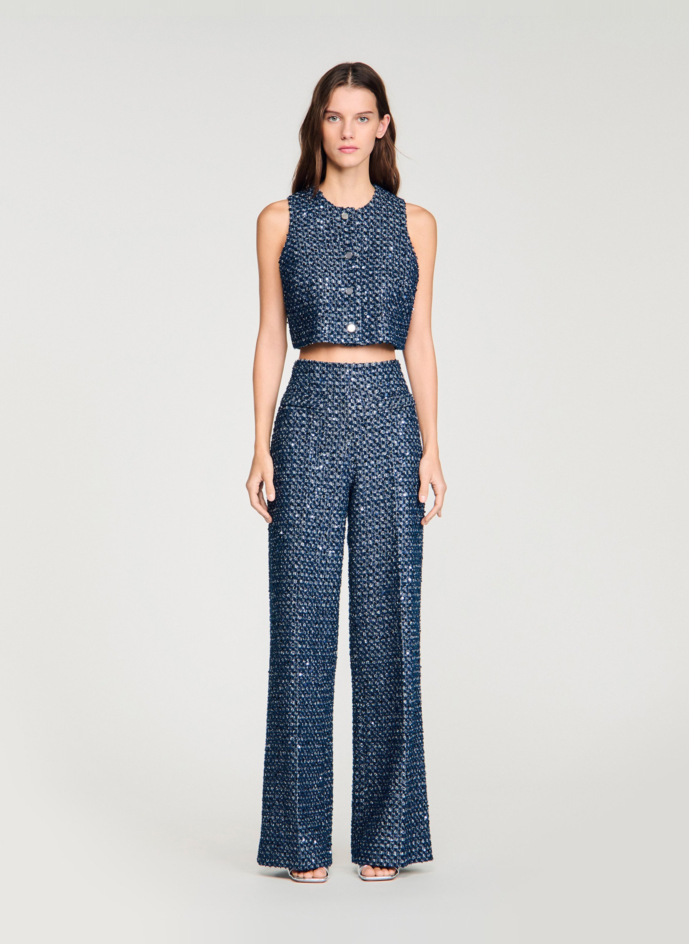 Top col rond à sequins SANDRO Bleu