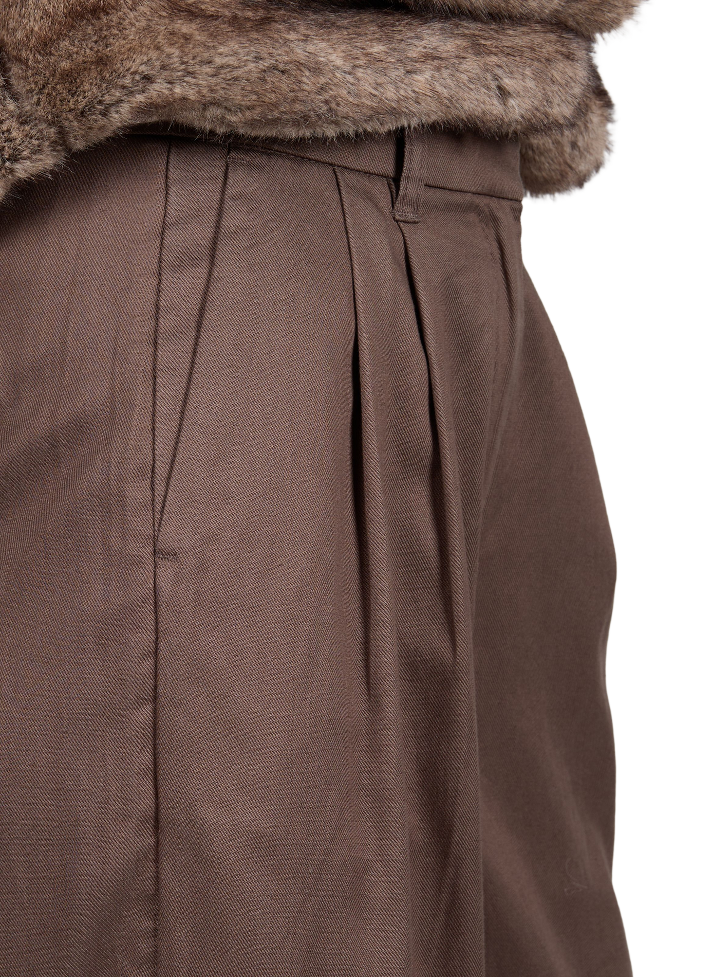 Pantalon large en coton et lin mélangé OBJECT Marron