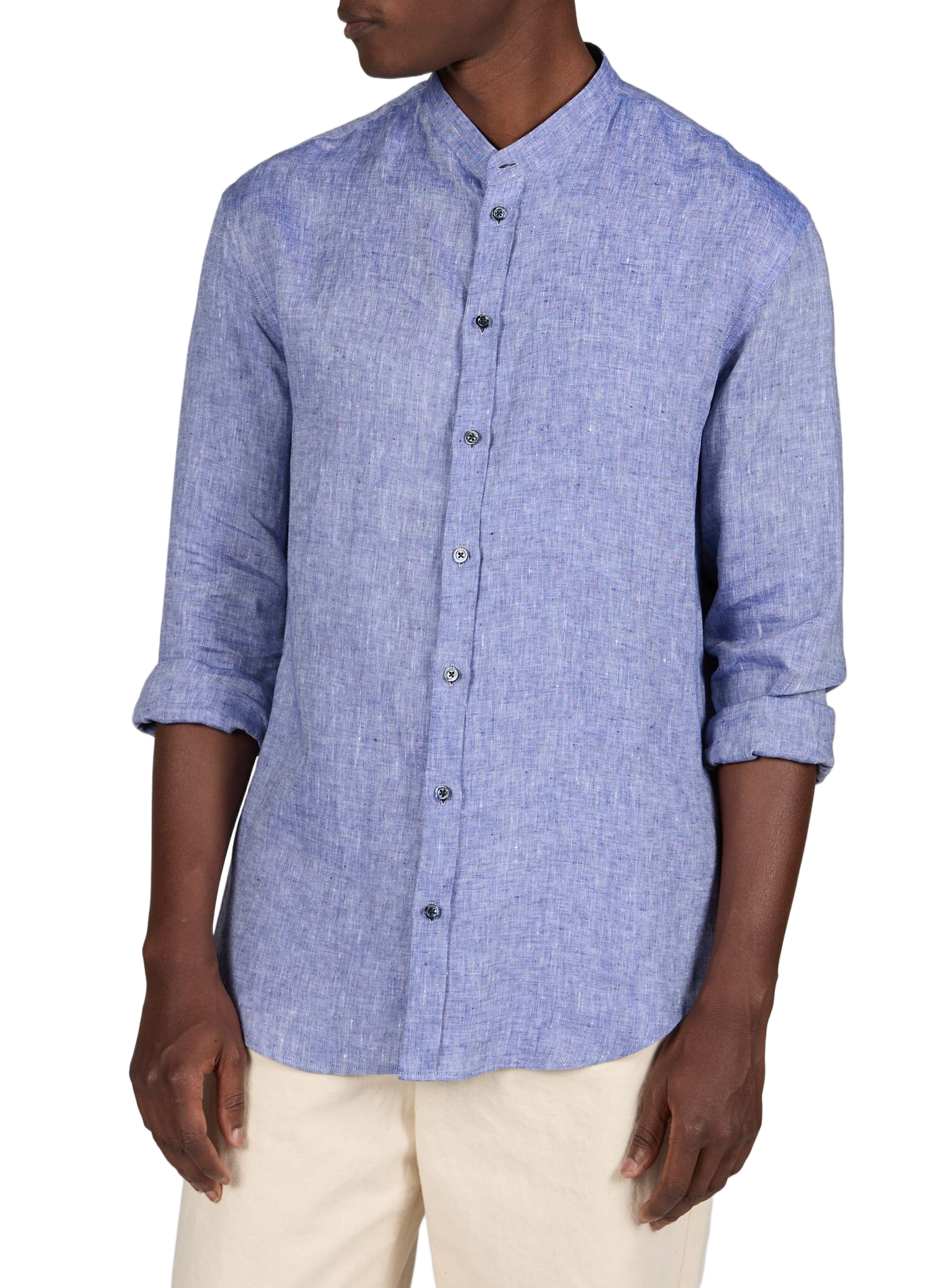 Chemise à col officier en pur lin EMPORIO ARMANI Bleu