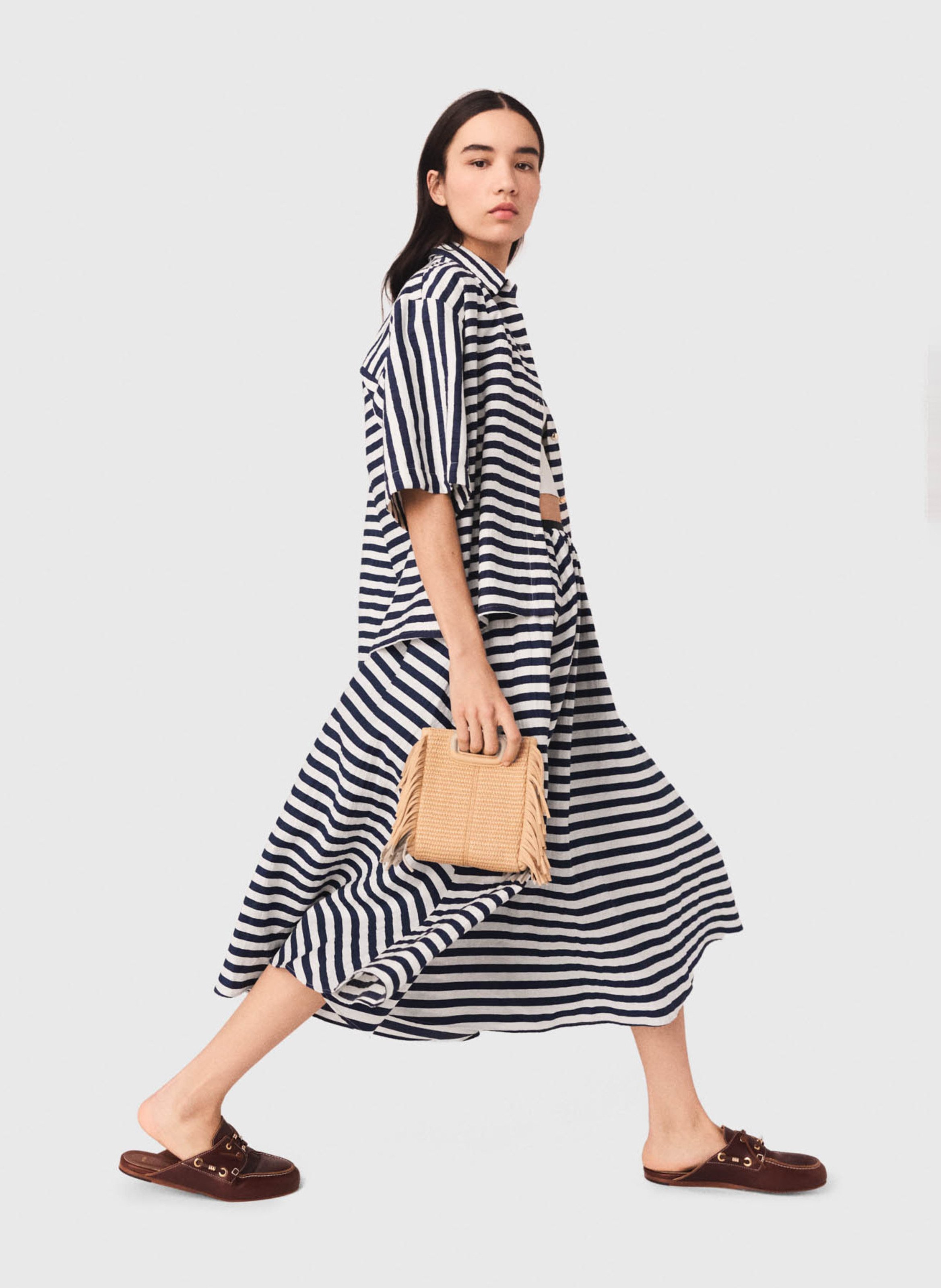 Jupe midi évasée à rayures MAJE Blanc