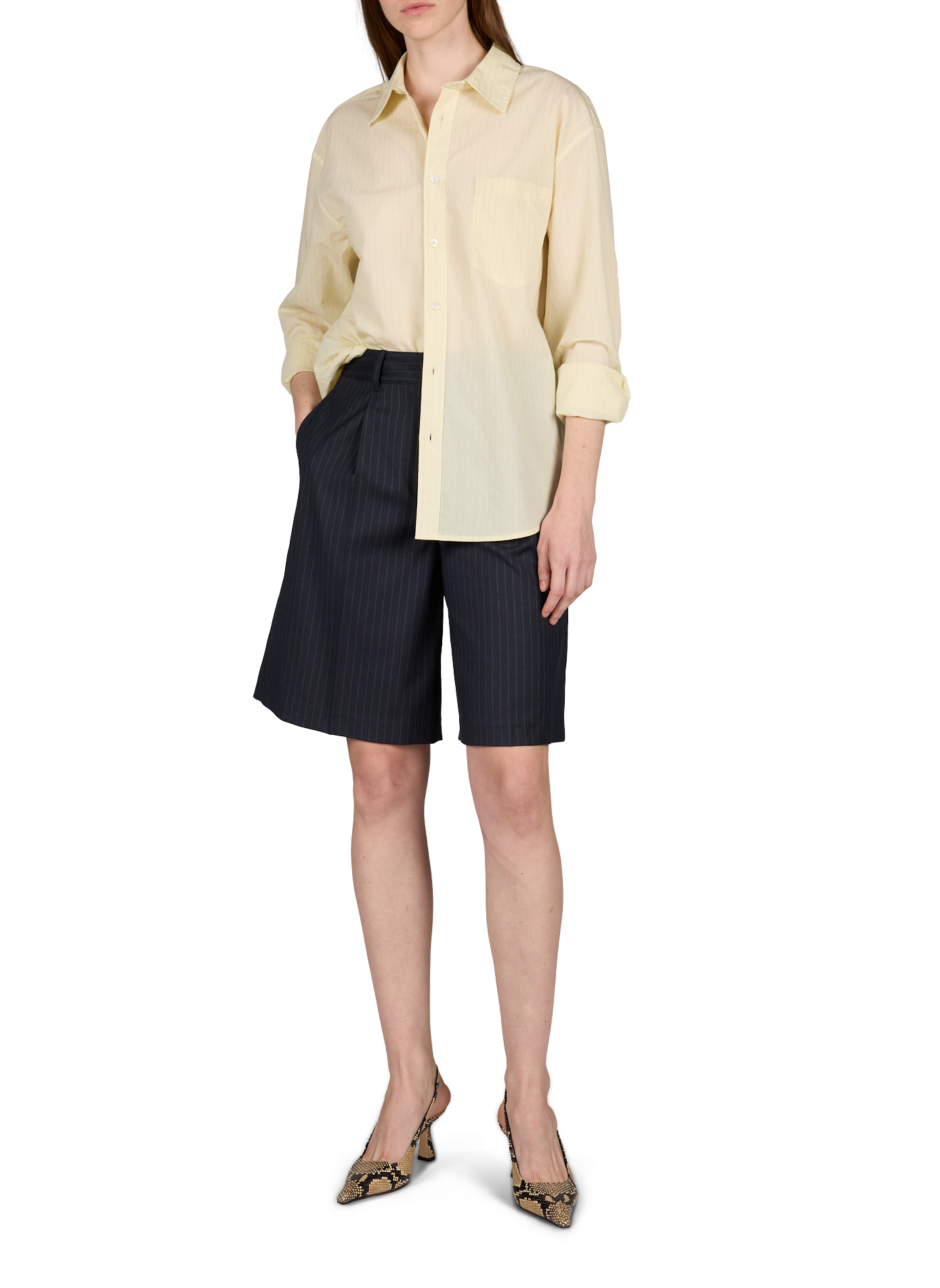 Oversized Striped Cotton Blend Shirt DUNST Yellow