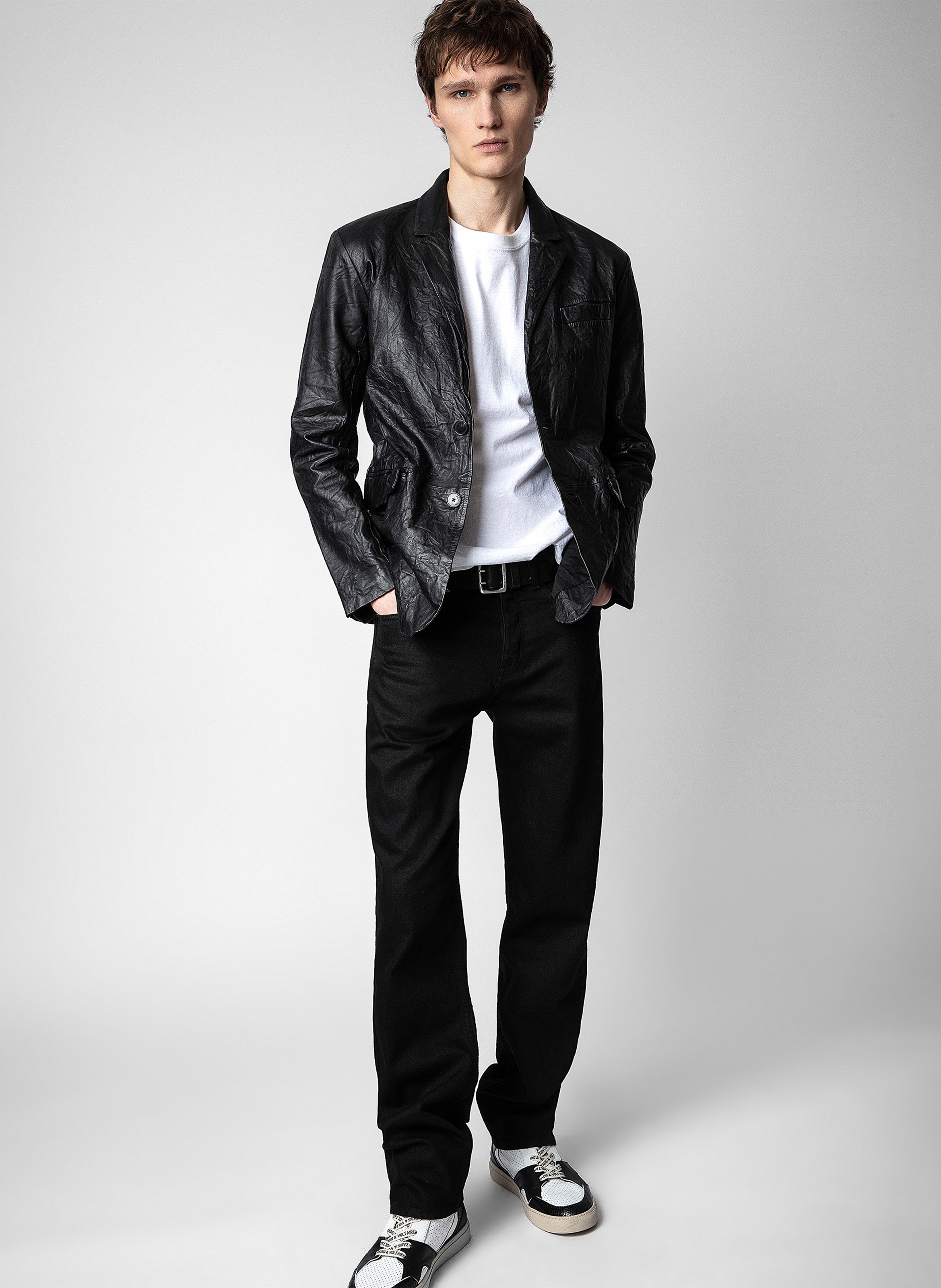 Veste col tailleur en cuir froissé valfried ZADIG&VOLTAIRE Zwart