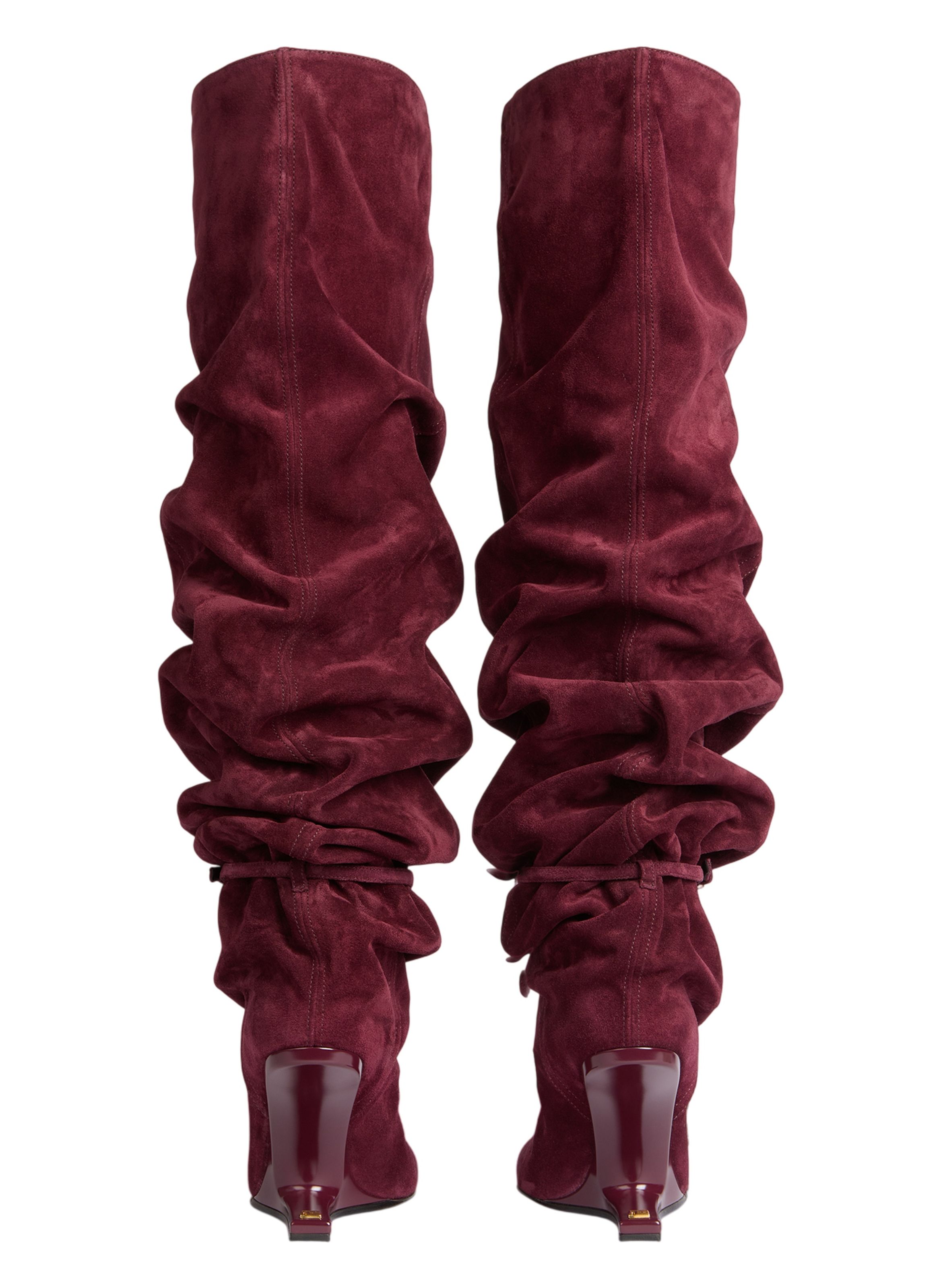 Cuissardes no wedge à pompon en cuir suédé BALMAIN Rouge