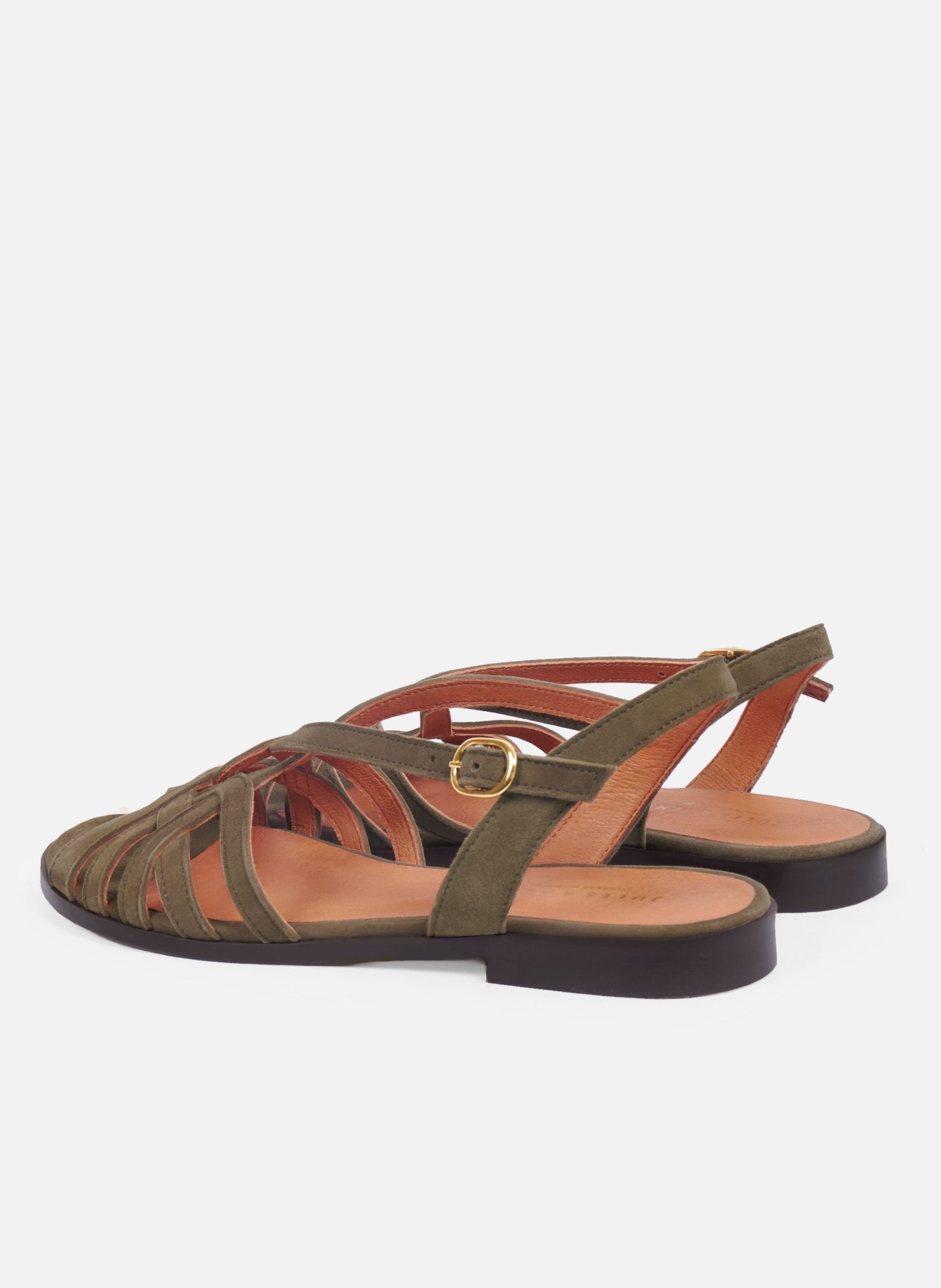 Platte sandalen met suède leren bandjes JULES & JENN Kaki