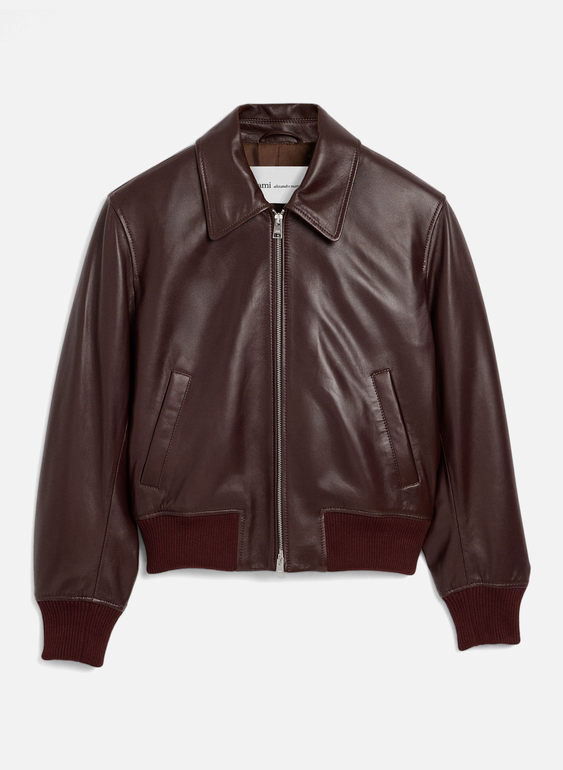 Blouson en cuir d'agneau AMI PARIS Rouge