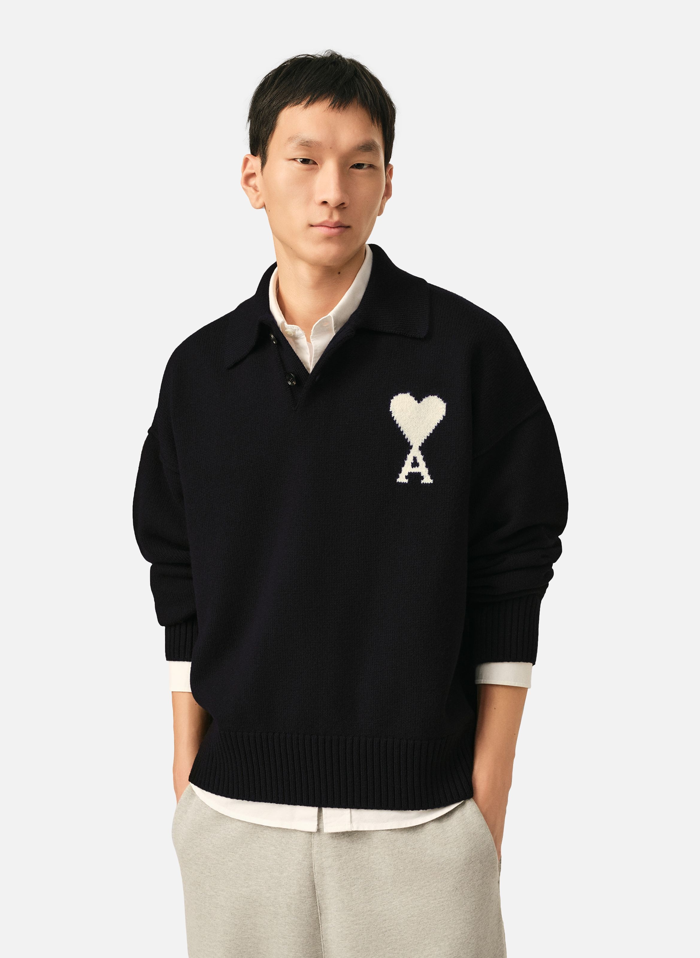 Polo unisexe en laine ami de coeur AMI PARIS Noir