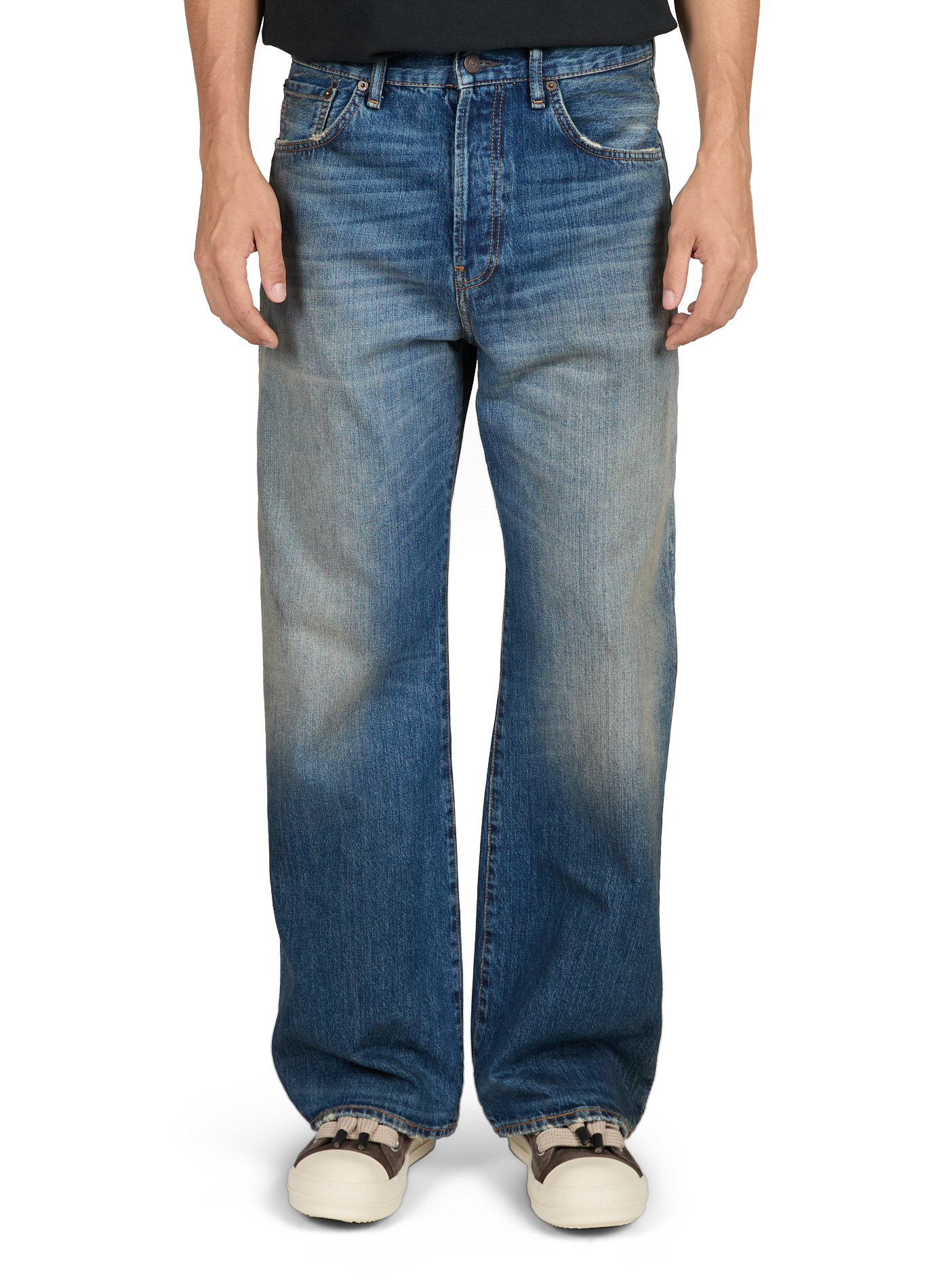 Wide leg washed denim jeans in cotton ACNE STUDIOS Blue