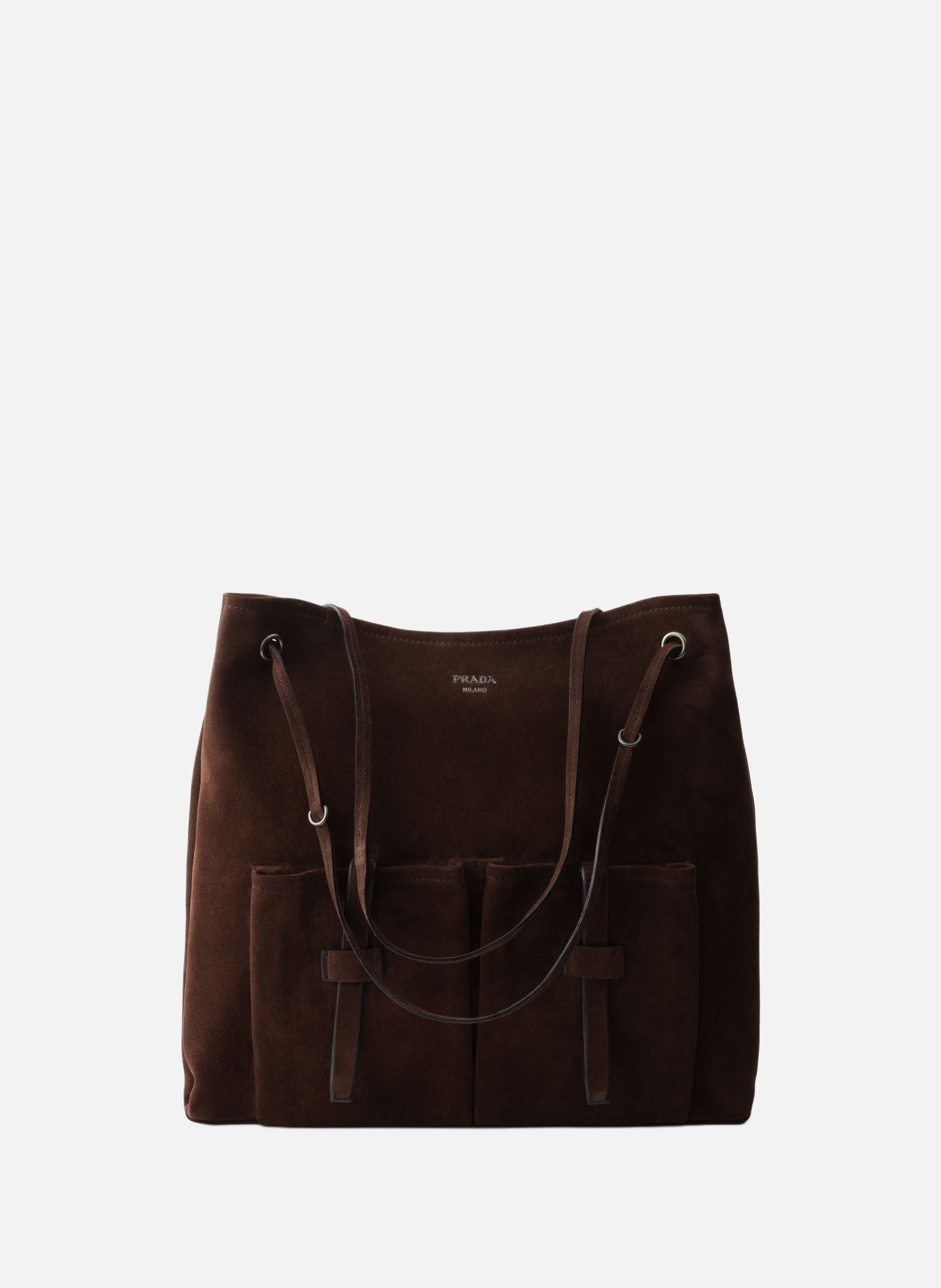 Grand sac prada route en veau velours PRADA Marron