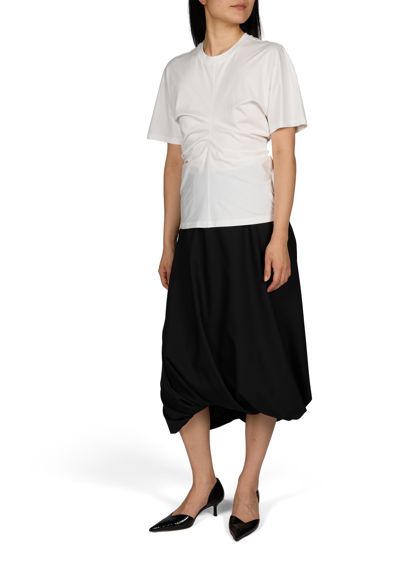 T-Shirt mit kurzen gerafften Ärmeln aus Baumwollmischung ROHE FRAMES Weiss