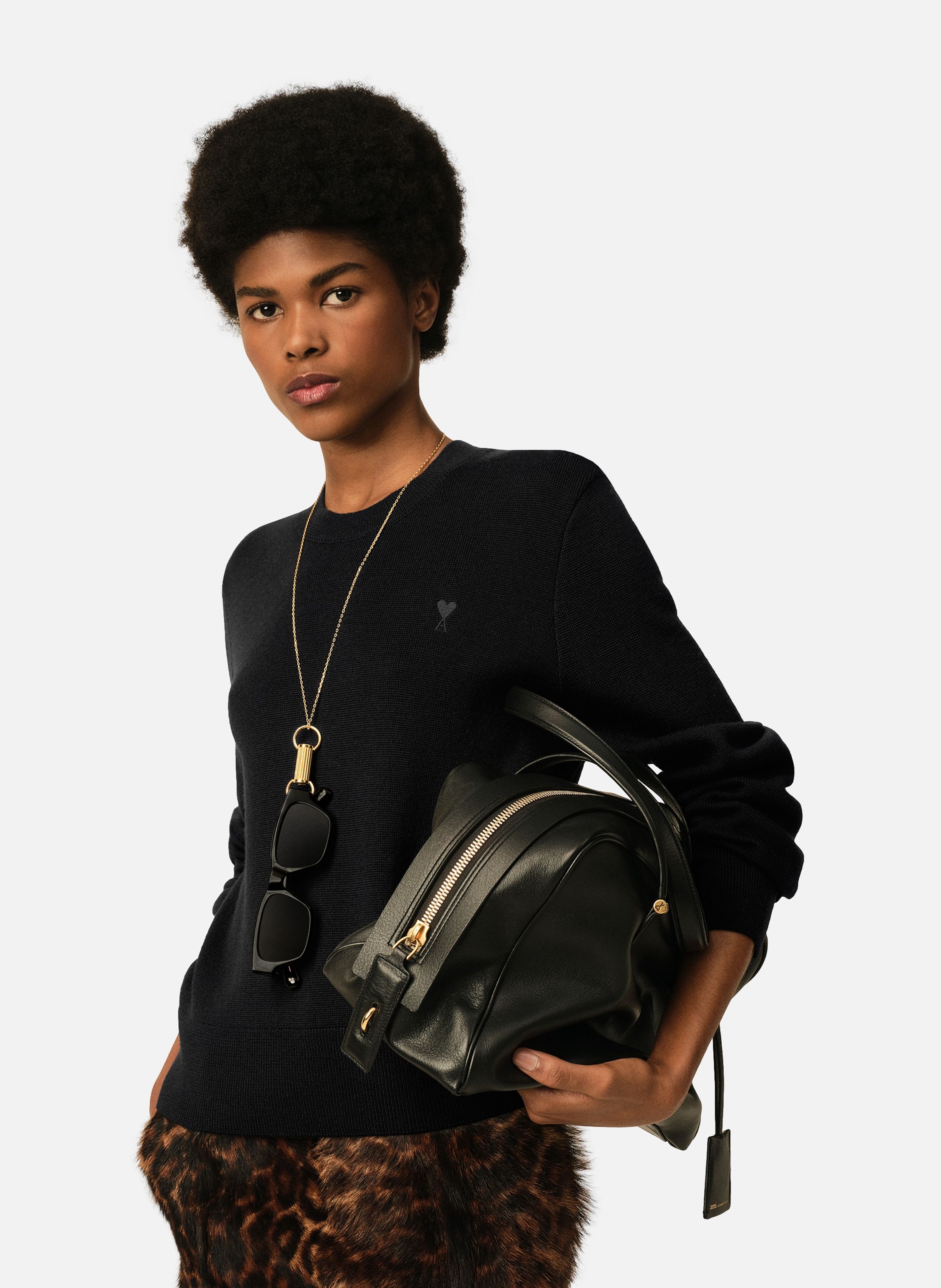 Pull col rond ami de coeur en laine AMI PARIS Noir