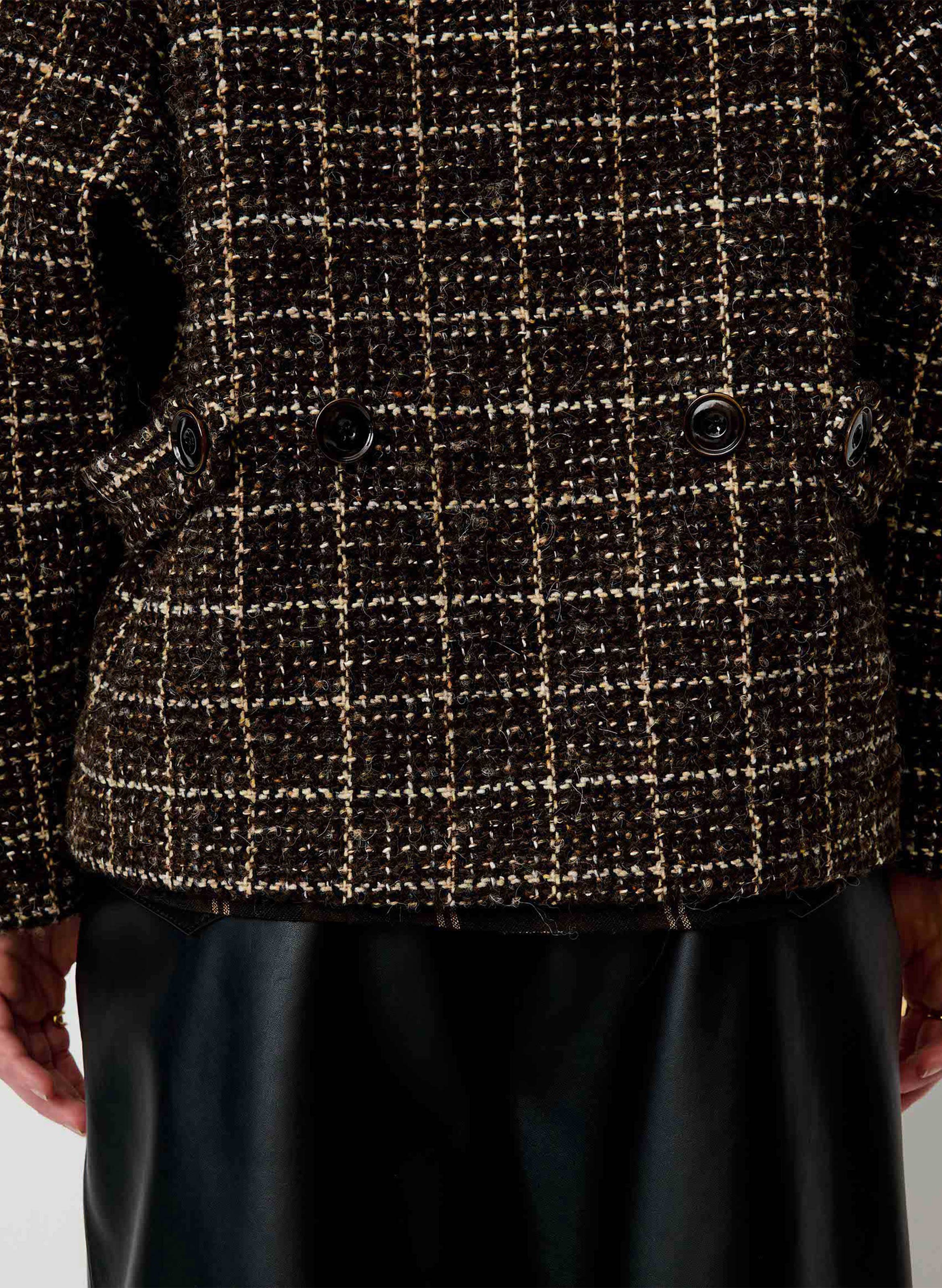 Manteau ample esprit blouson en tissage tartan lee valley SESSUN Marron
