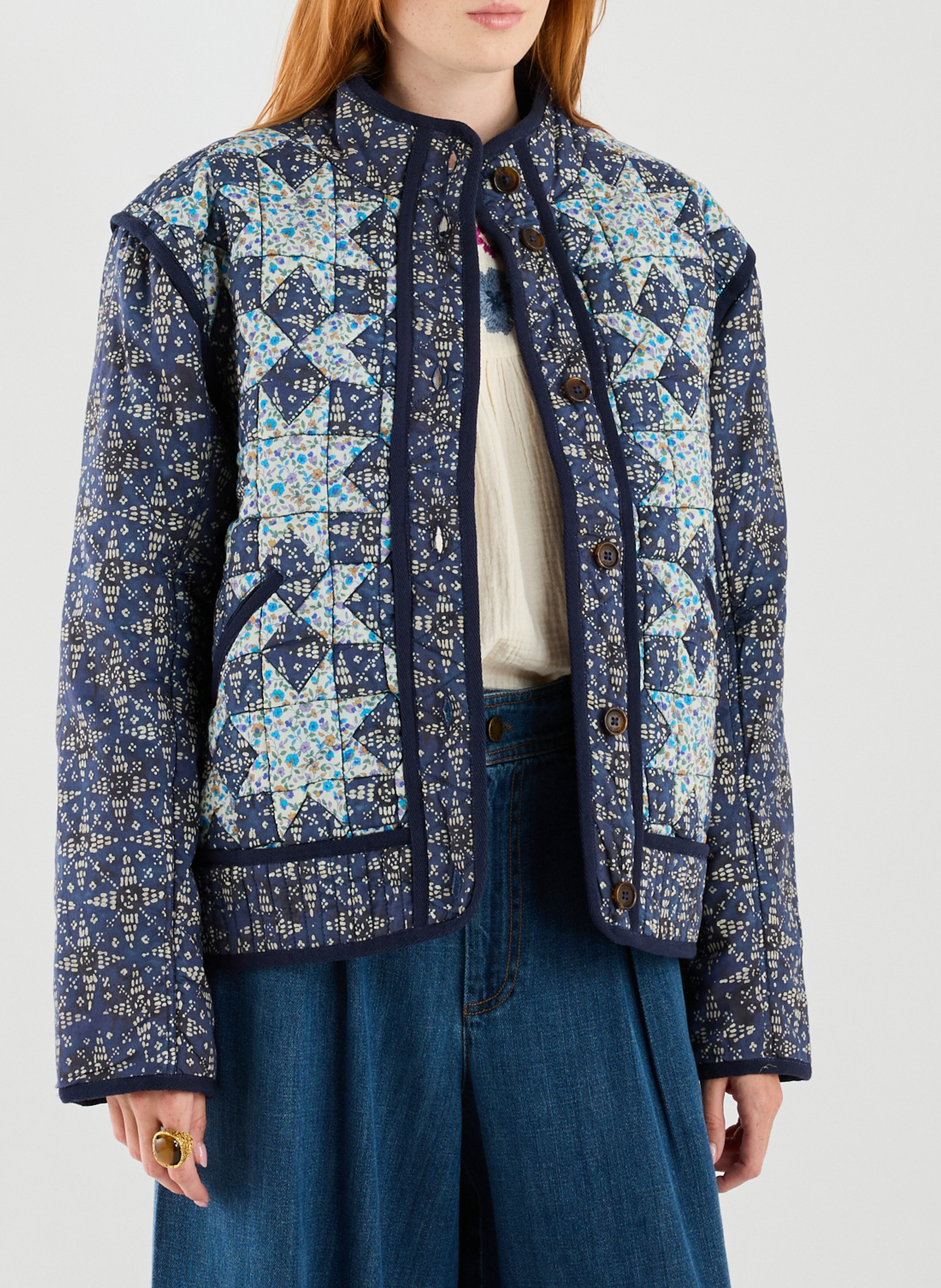 Gedrukte katoenen rechte jas LOUISE MISHA Blauw