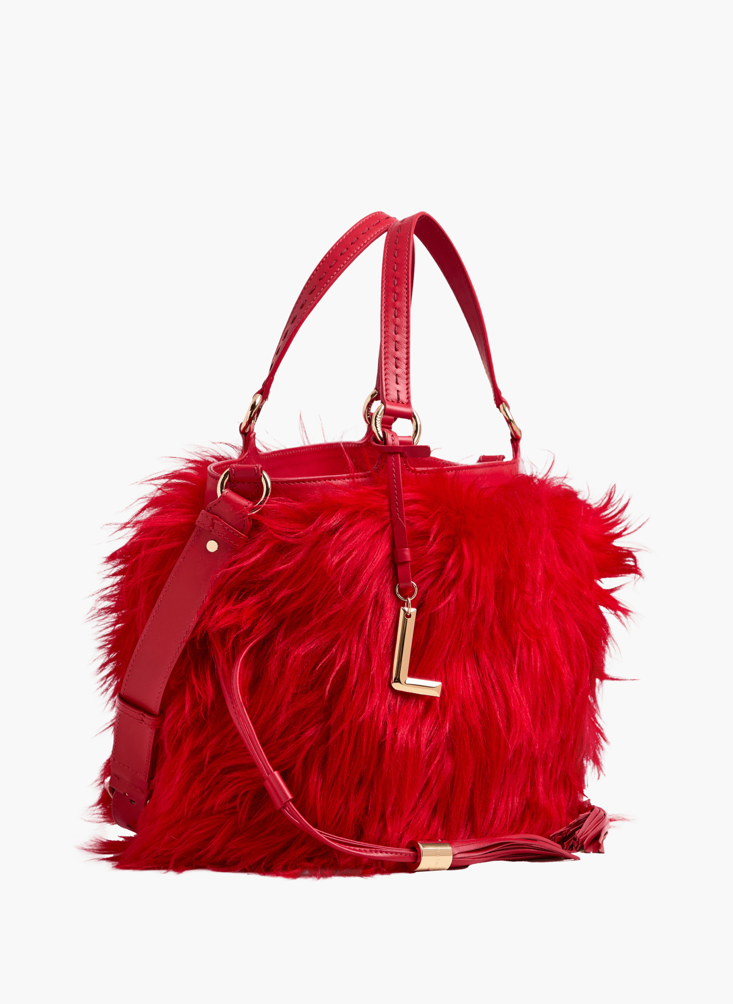 Sac seau premier flirt de lancel en animation 150y fourrure : fourrure & cuir de vachette lisse LANCEL Rouge