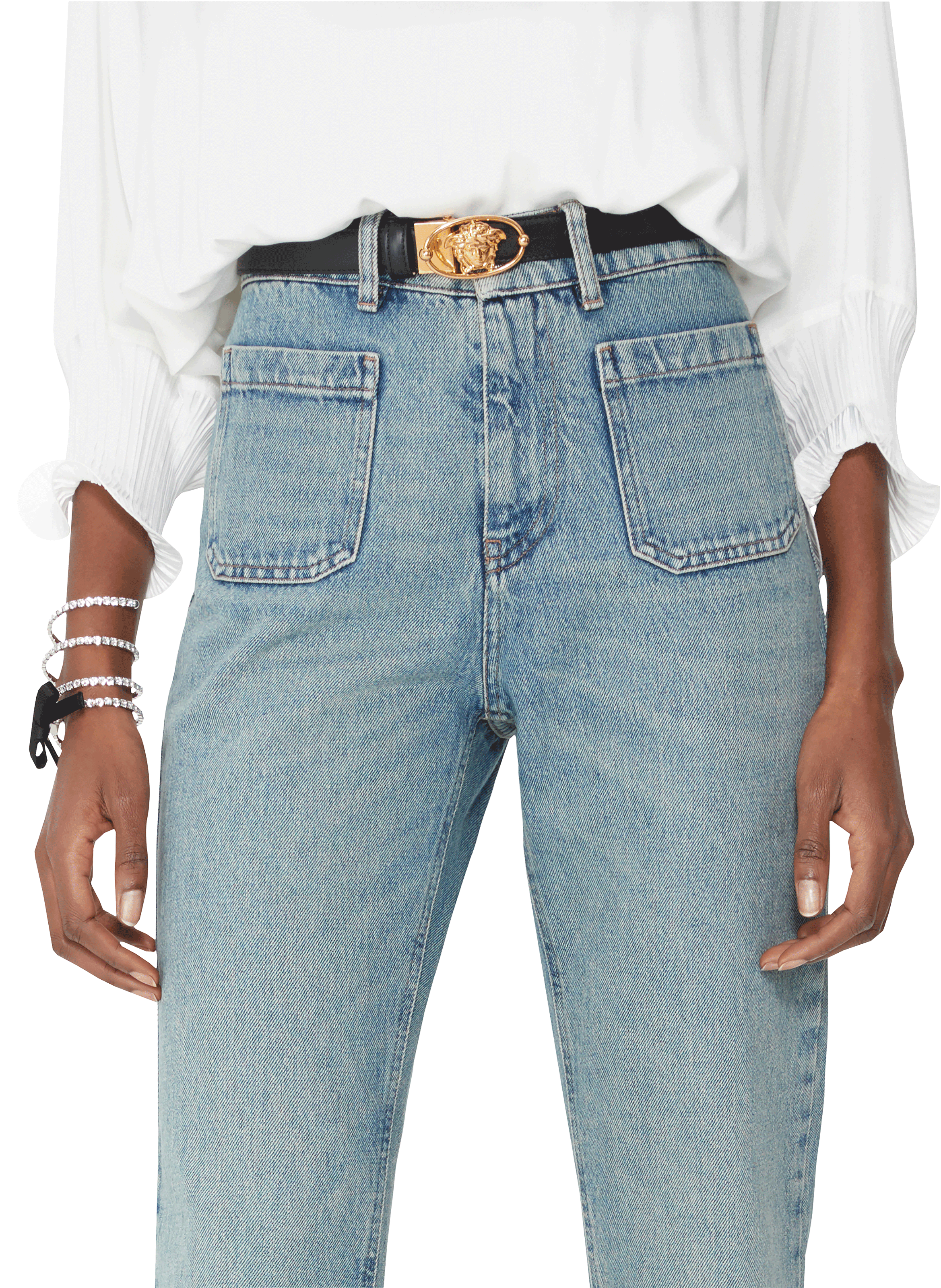 Flared jeans in washed denim MIU MIU Blauw