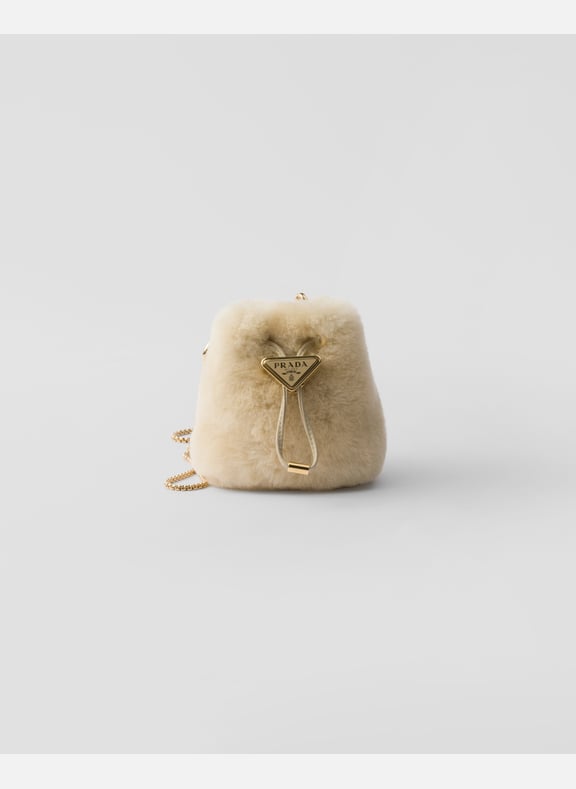 Mini pochette en peau de mouton Beige by PRADA PRADA Mini pochette en peau de mouton Beige