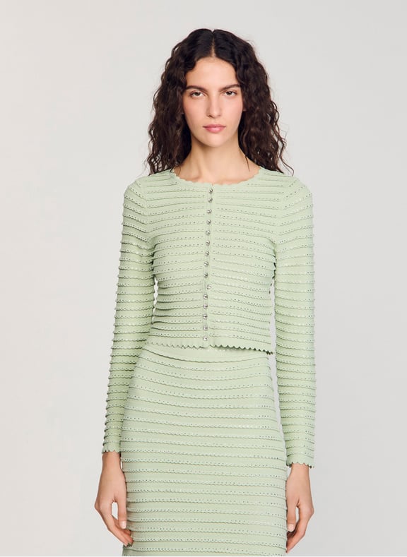 Cardigan ajusté en maille Vert by SANDRO SANDRO Cardigan ajusté en maille Vert