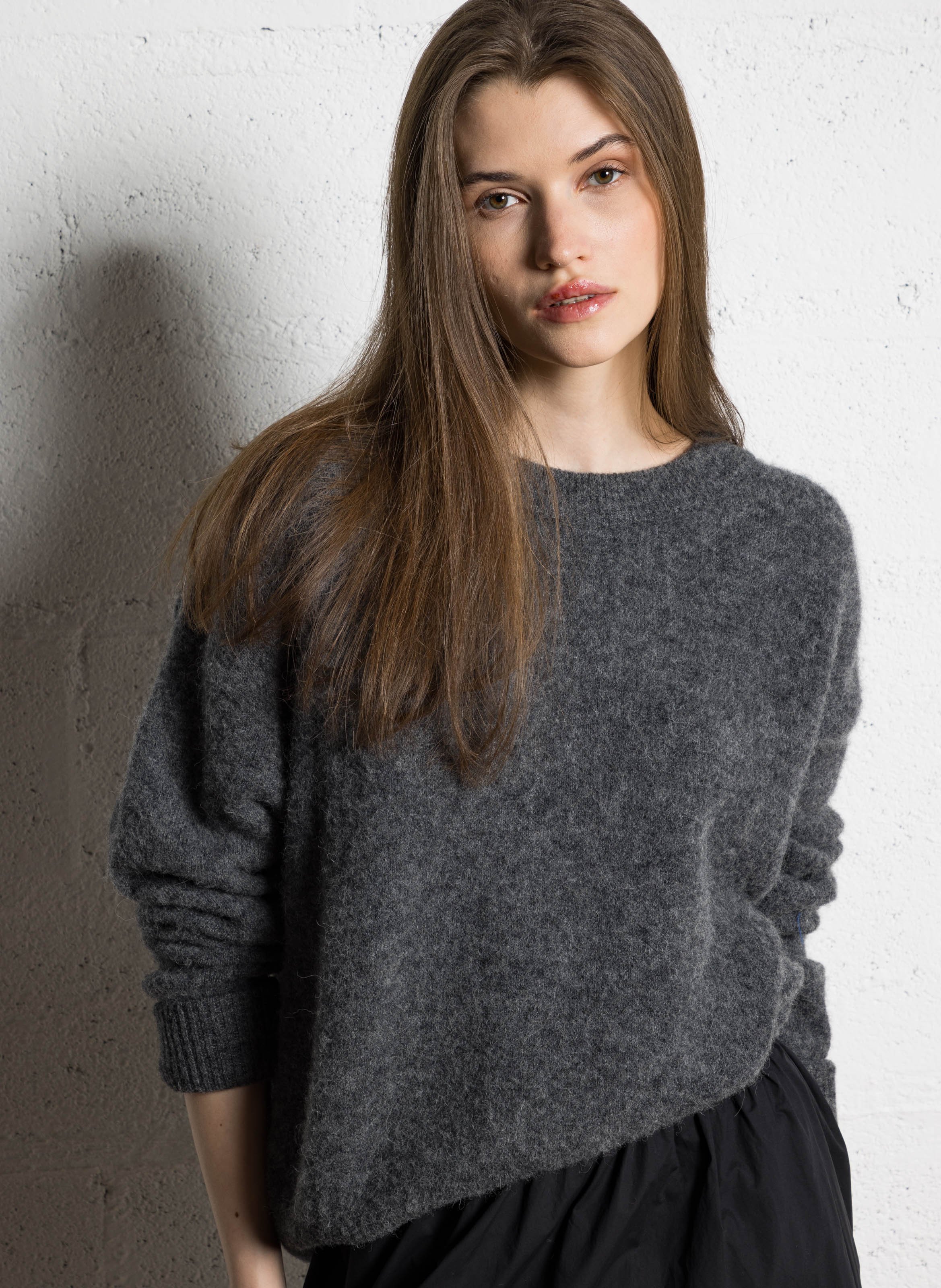 Pull ample col rond en laine mélangée vitow  Acier chine