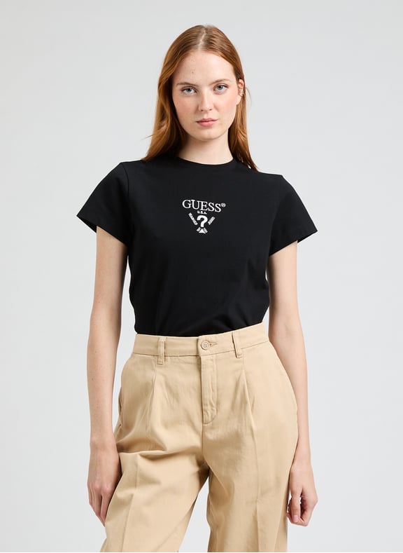 T-shirt avec logo brodé en coton mélangé Noir by GUESS GUESS T-shirt avec logo brodé en coton mélangé Noir