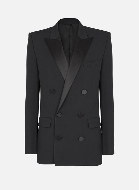 Blazer en grain de poudre avec revers en satin Noir by BALMAIN BALMAIN Blazer en grain de poudre avec revers en satin Noir