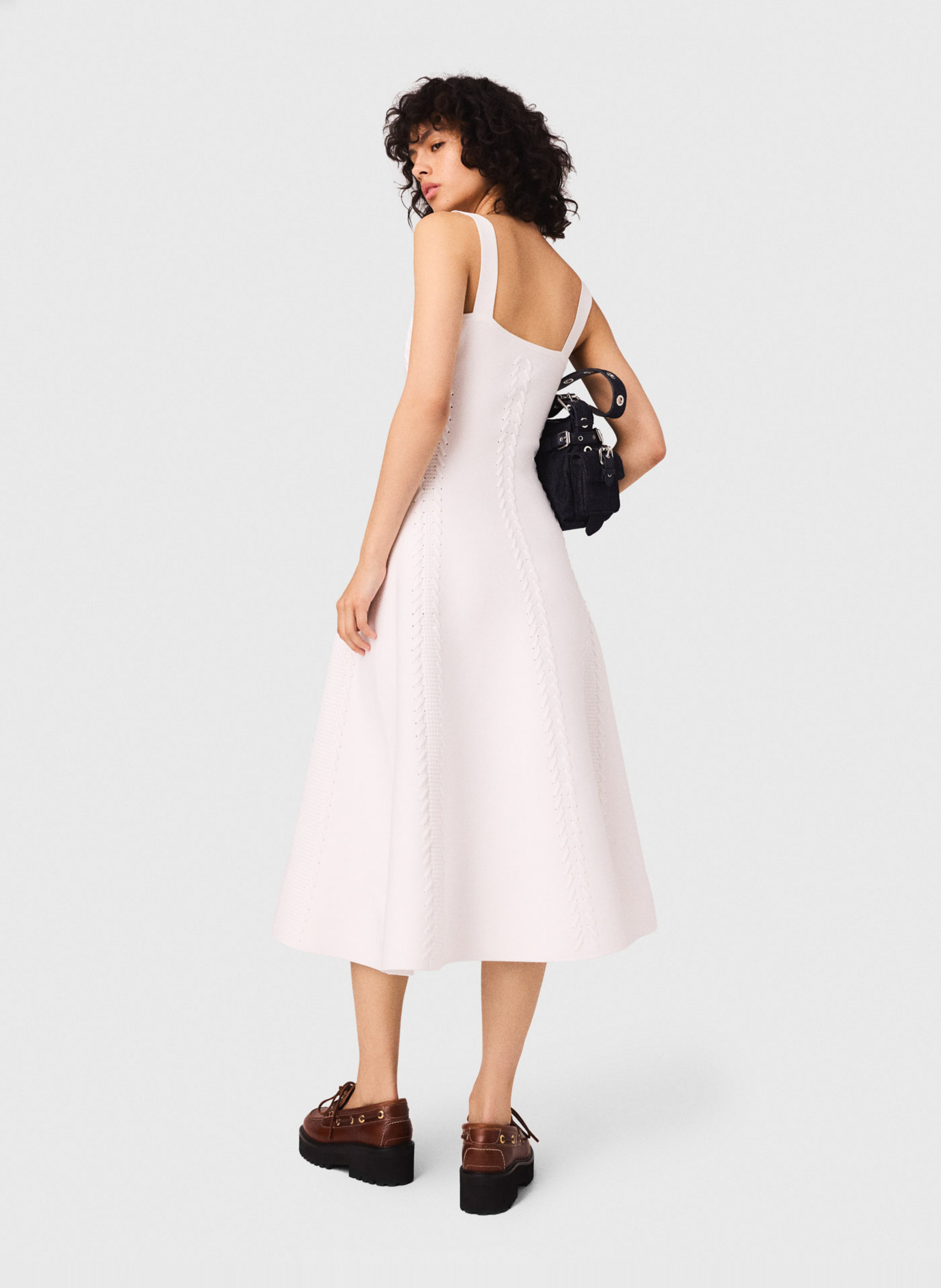 Robe midi patineuse à bretelles MAJE Blanc