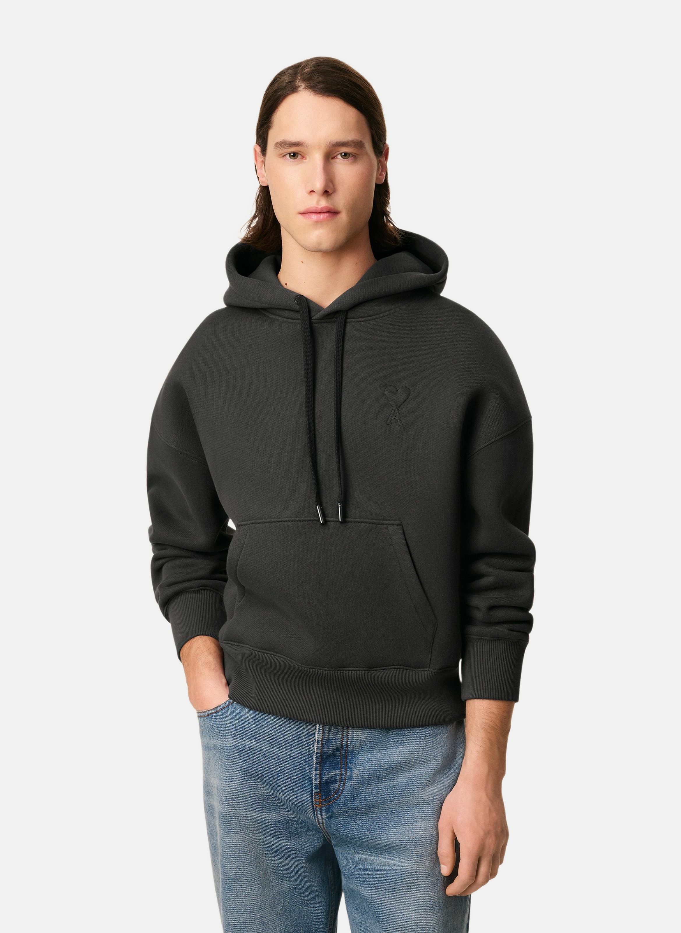 Hoodie ami de coeur embossé unisexe en coton AMI PARIS Gris