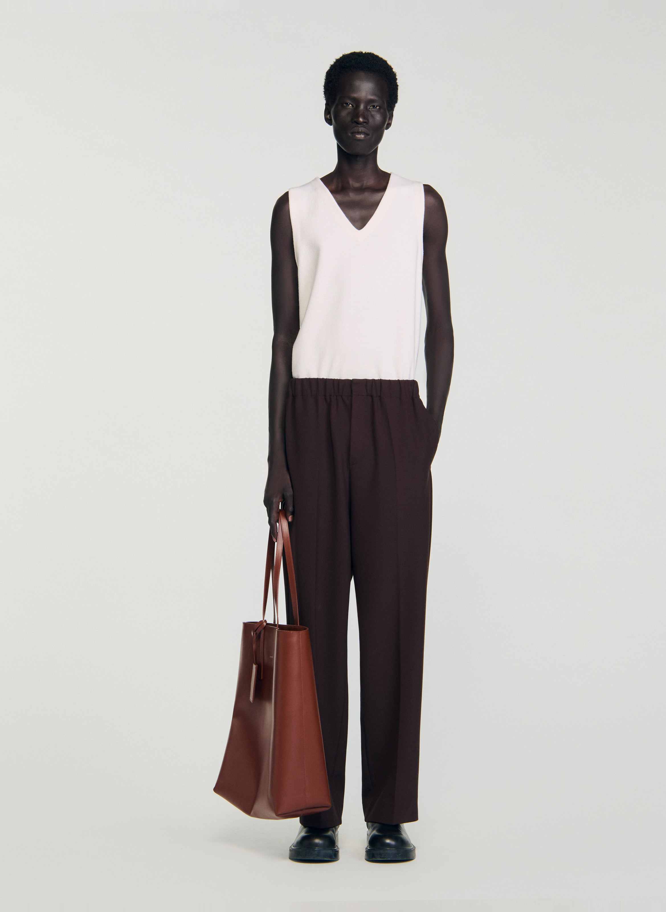 Pantalon large en jersey SANDRO Marron