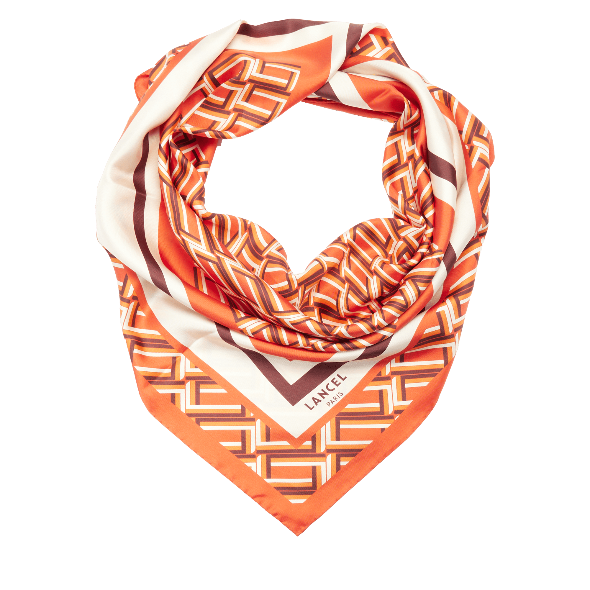 90 cm silk square scarf with silk monogram LANCEL Orange
