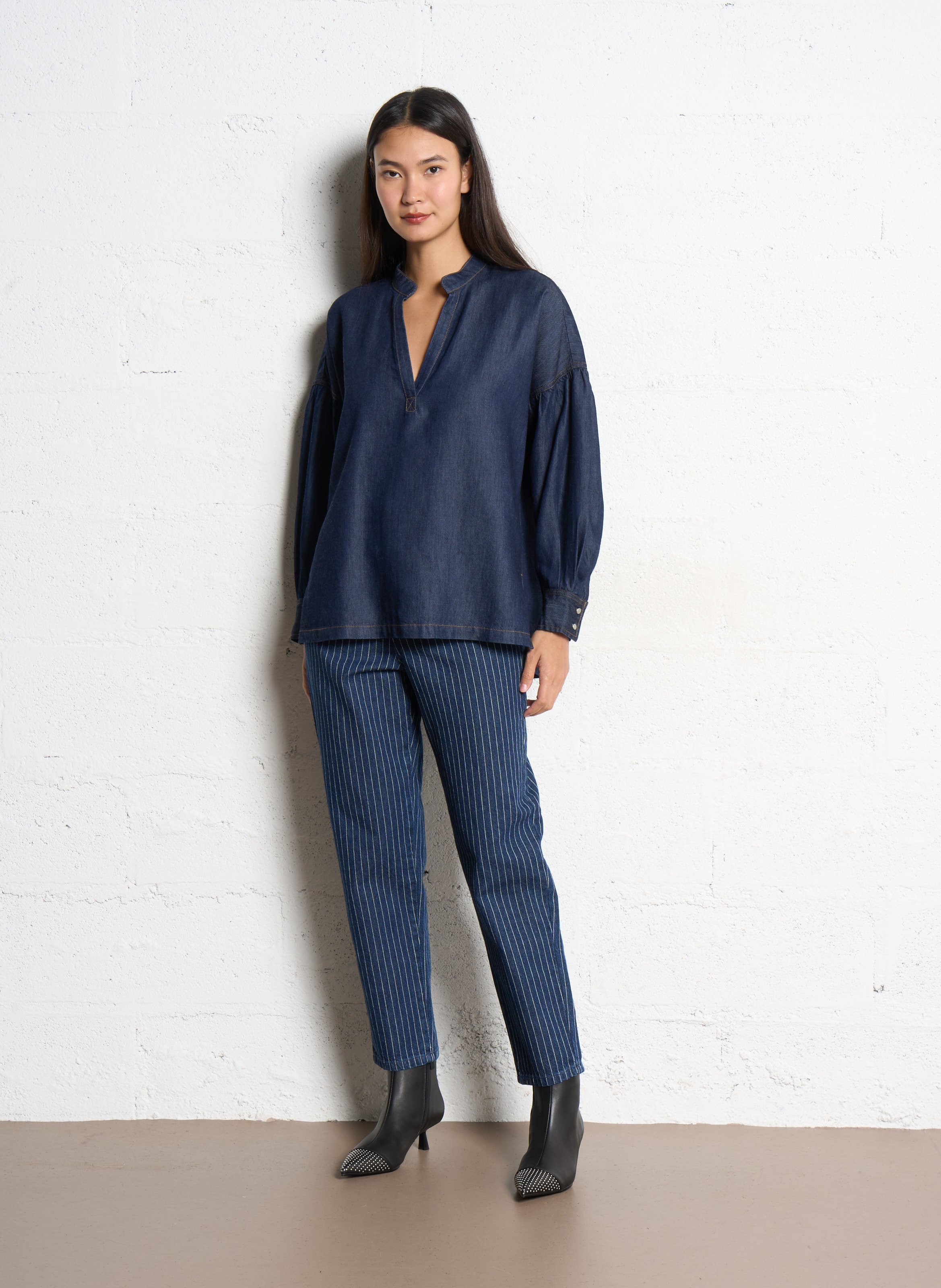 Jean droit à rayures ella IKKS Blanc