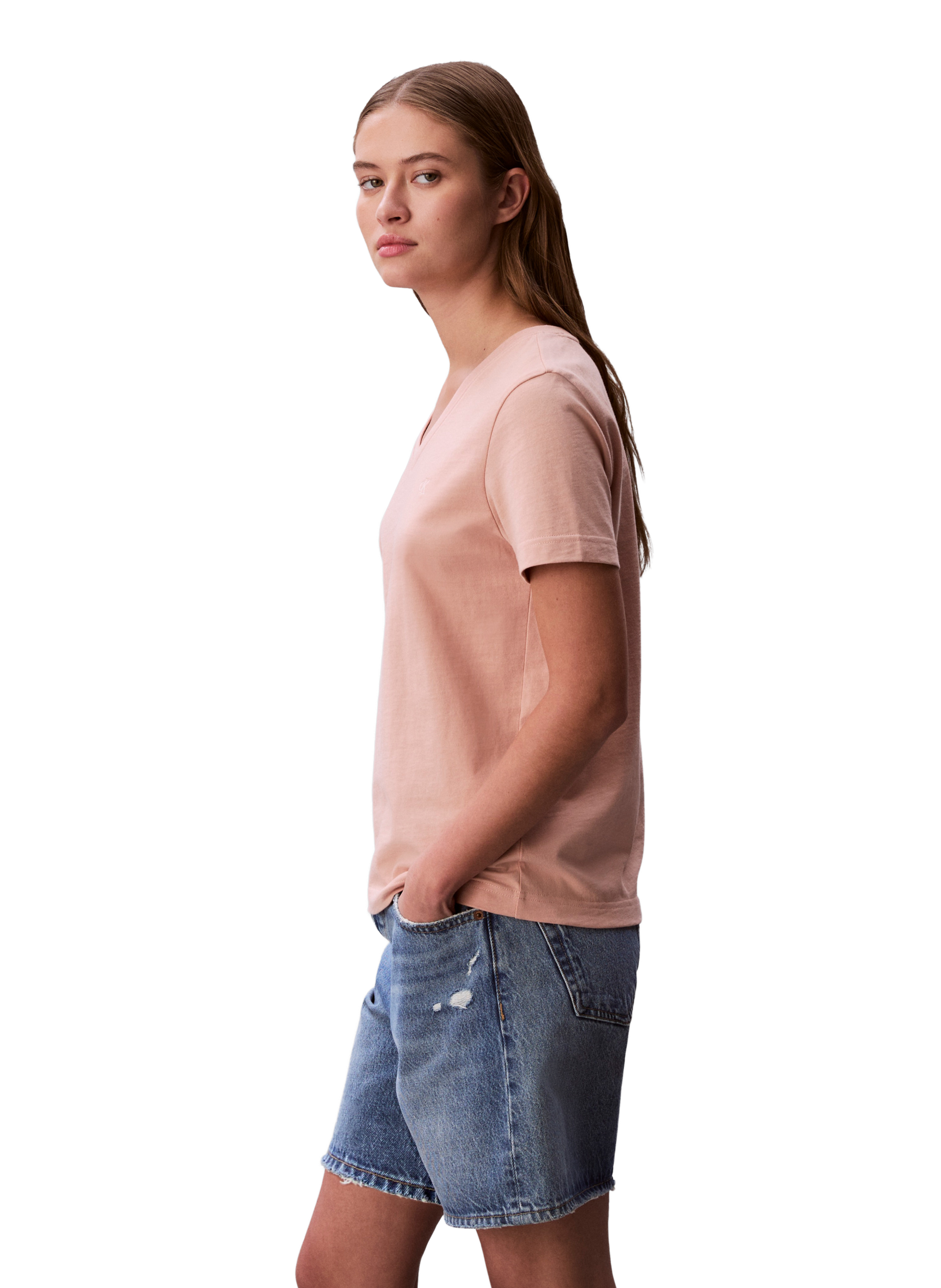 Straight V-neck cotton t-shirt CALVIN KLEIN Pink