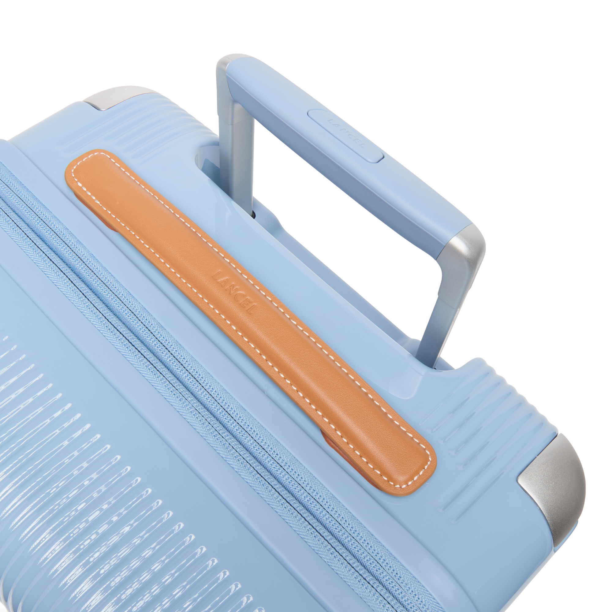 Valise cabine 4 roues zippée extensible empreinte de lancel en polycarbonate et cuir LANCEL Bleu